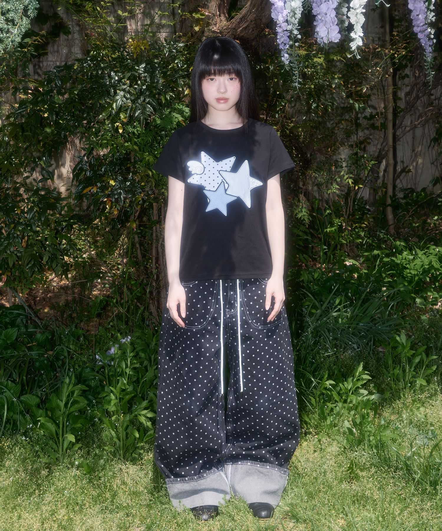 ■FANCY CLUB■ MIX STAR ANGEL PATCH T BLACK F25QB117 F25QB11 Mix Star Angel Patch Tee (Black) F25QB117 - FANCY CLUB | 60