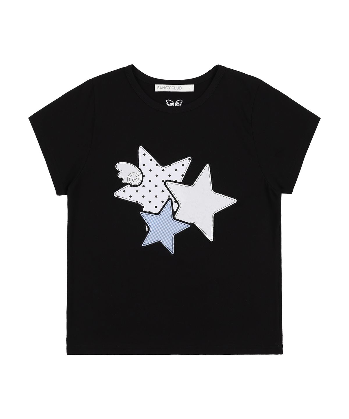 팬시클럽(FANCY CLUB) 믹스 스타 엔젤 패치 티 (BLACK) F25QB117