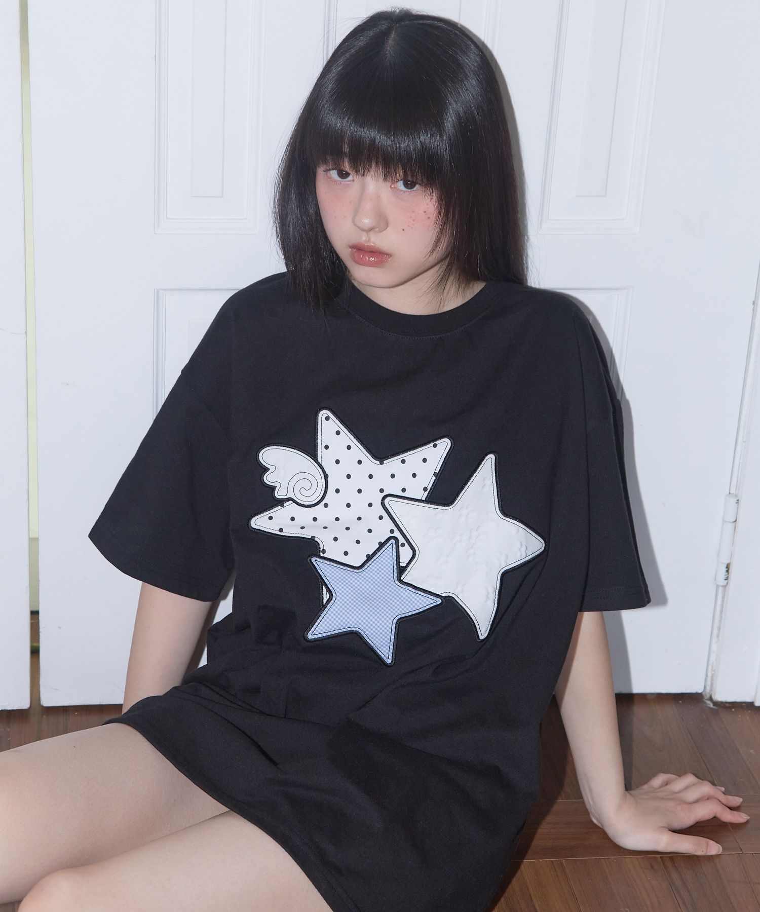 tシャツ 「FANCY CLUB」Mix Star Angel Patch Tee レディース FANCY CLUB tシャツ 「FANCY CLUB」Mix Star Angel Patch Tee