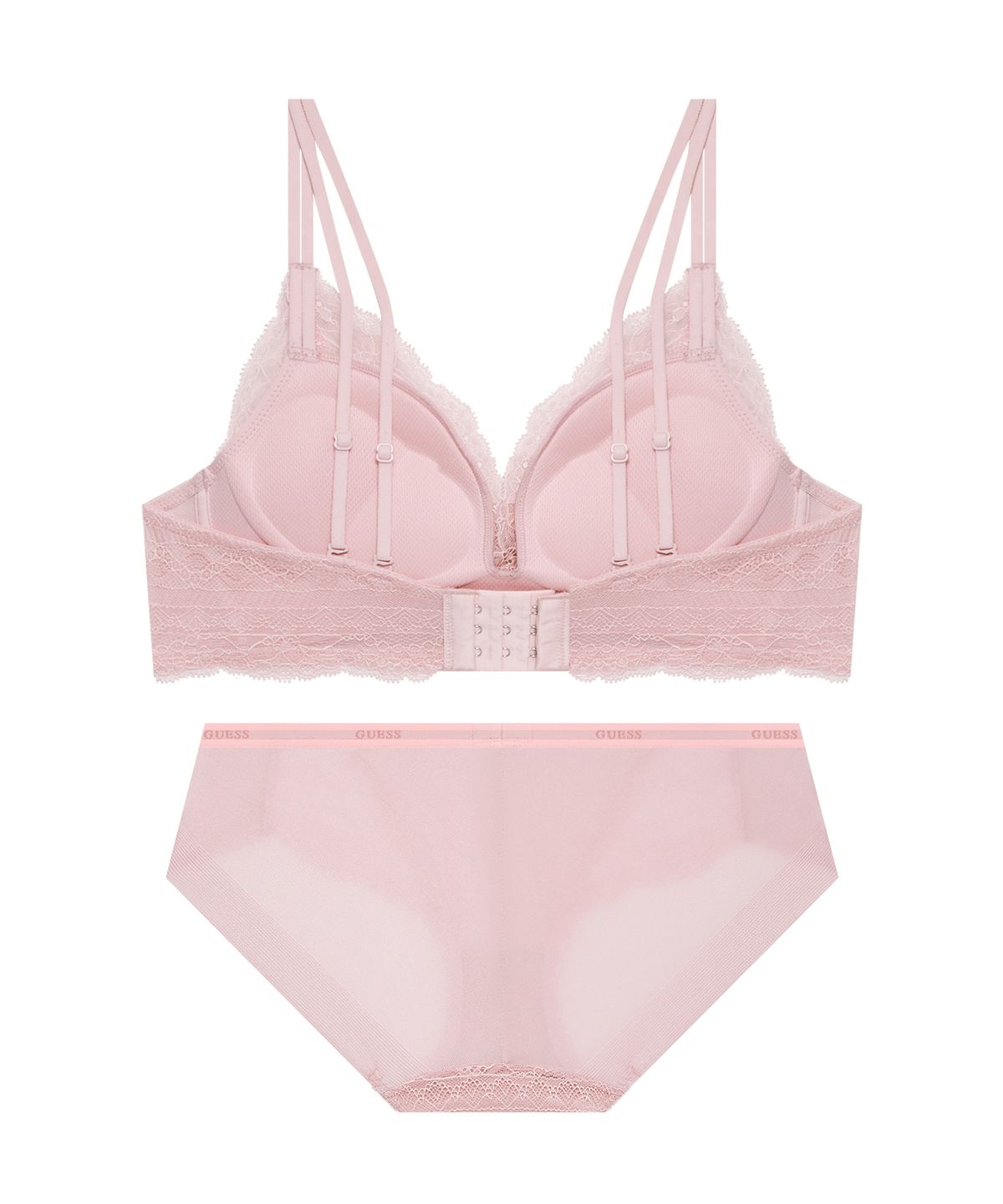 게스언더웨어(GUESS UNDERWEAR) 볼륨 메이커 레이스 노와이어 브라팬티세트 - 라이트핑크