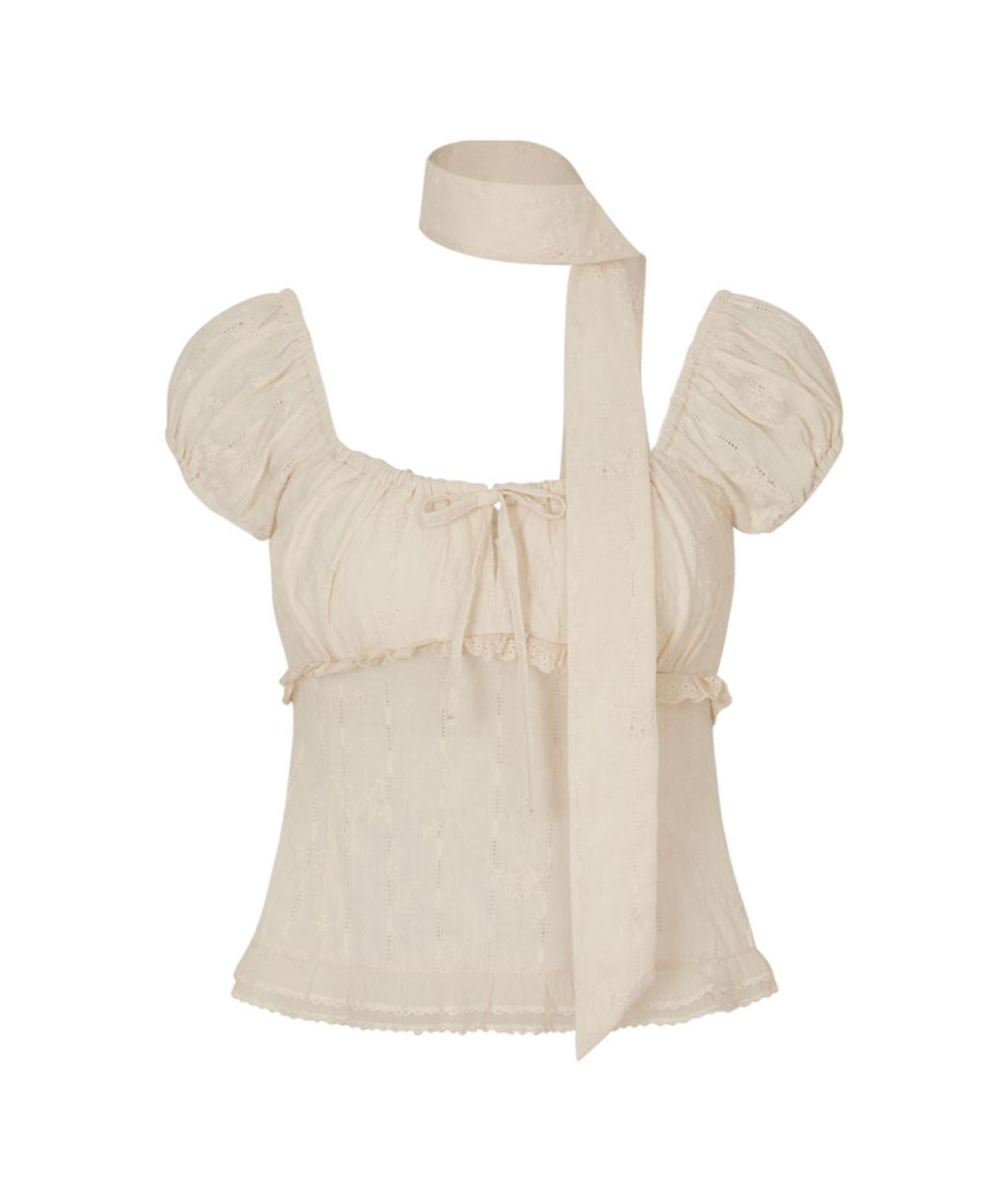 루루서울(LOULOUSEOUL) Grove Puff Blouse (Scarf Set / Beige)