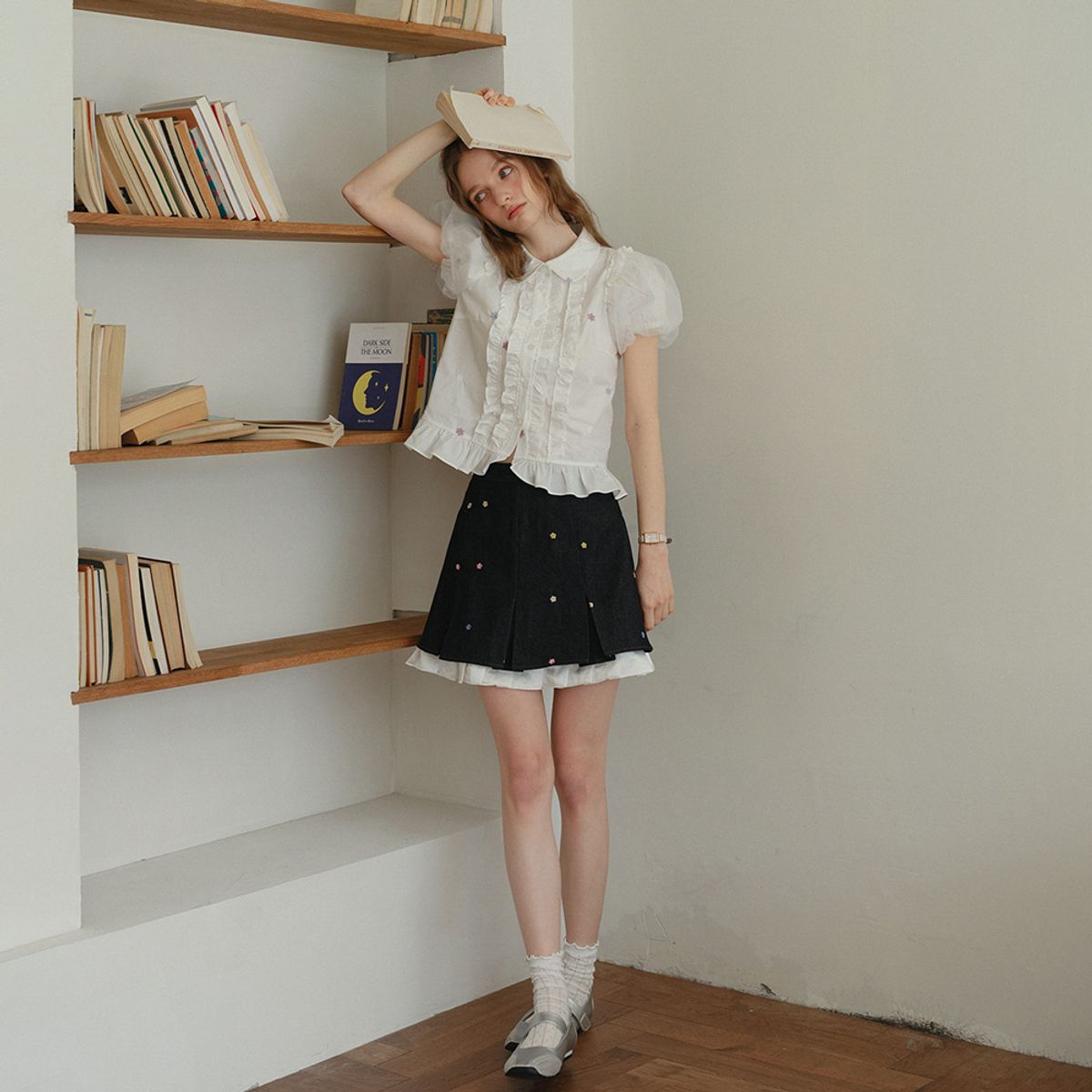 쎄무아듀(CEST MOIDEW) Cest_Flower mesh puff sleeve shirt