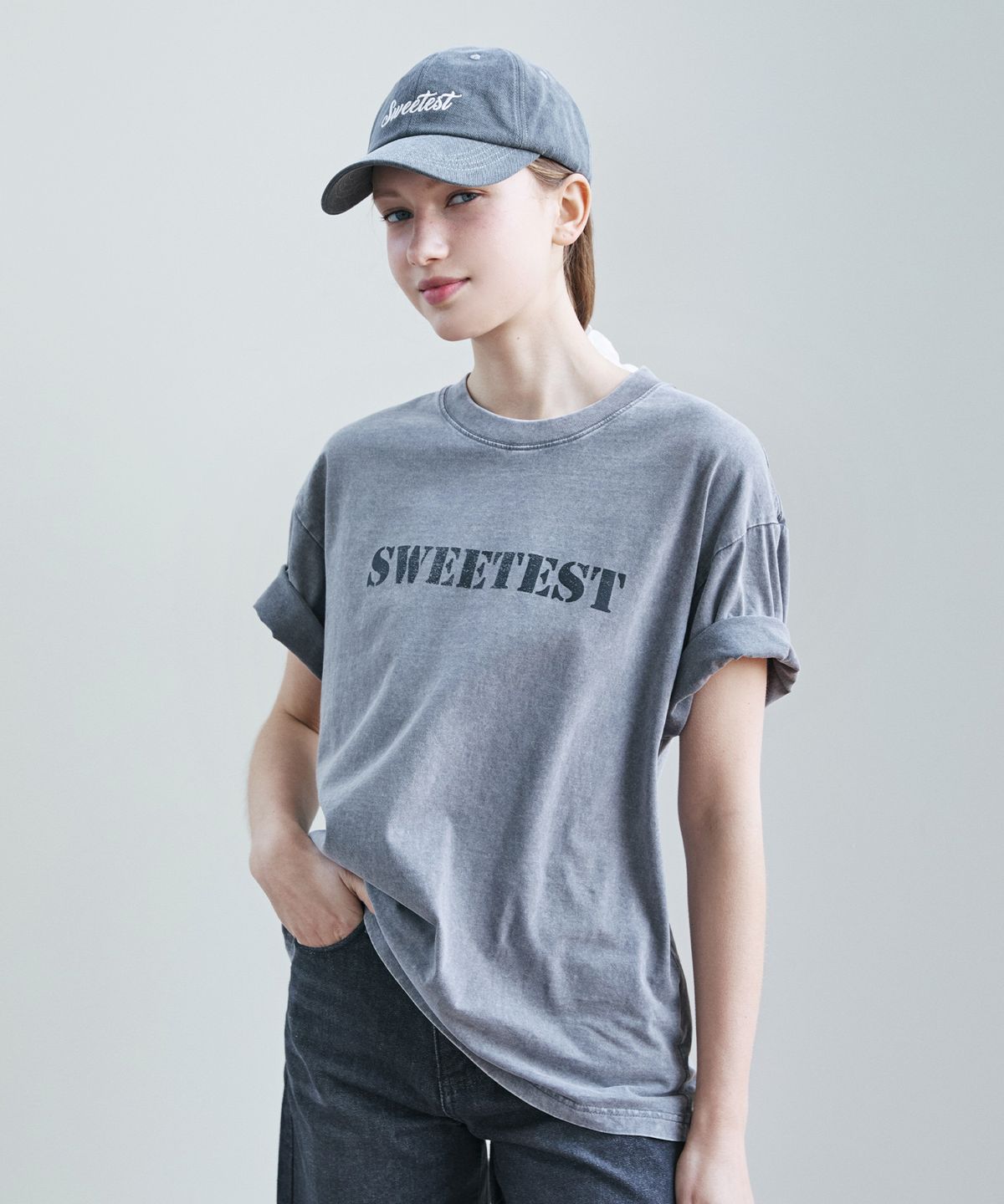 스위트숲(SWEET SOUP) 피그먼트 루즈핏 티셔츠_GREY(WB5STF1)