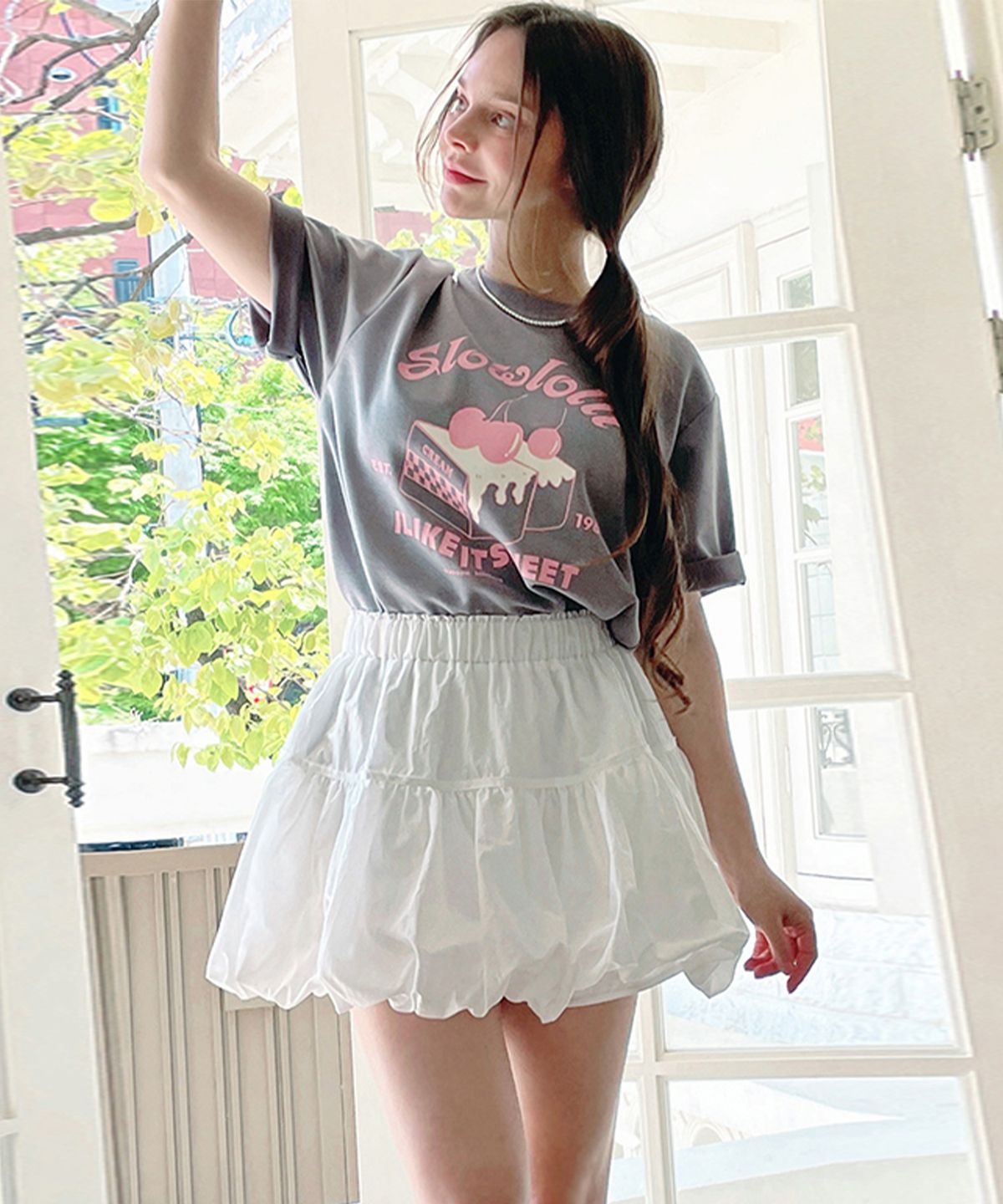 슬로우롤리(SLOWLOLLI) Pumpkin mini skirt - Ivory