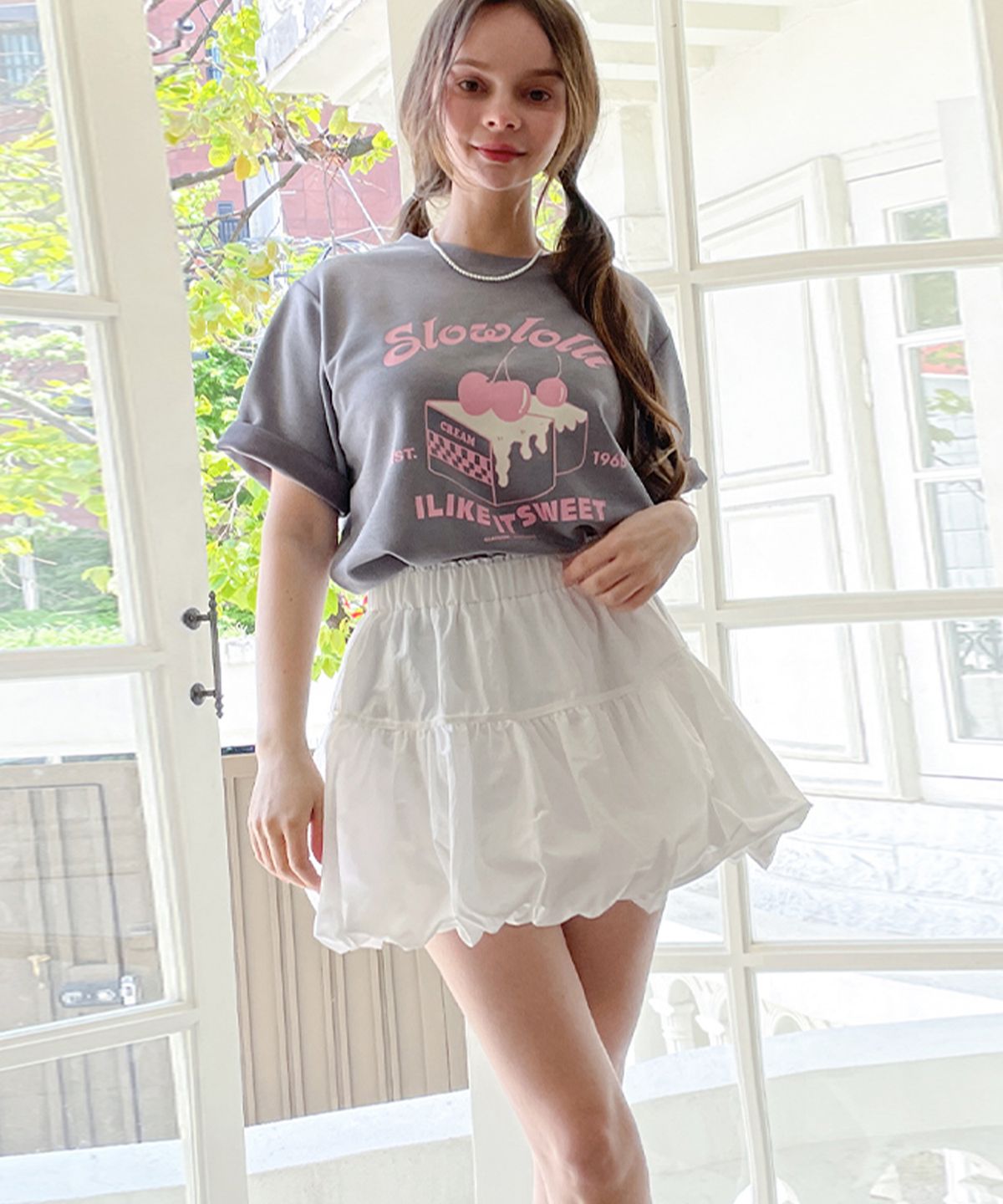 슬로우롤리(SLOWLOLLI) Pumpkin mini skirt - Ivory