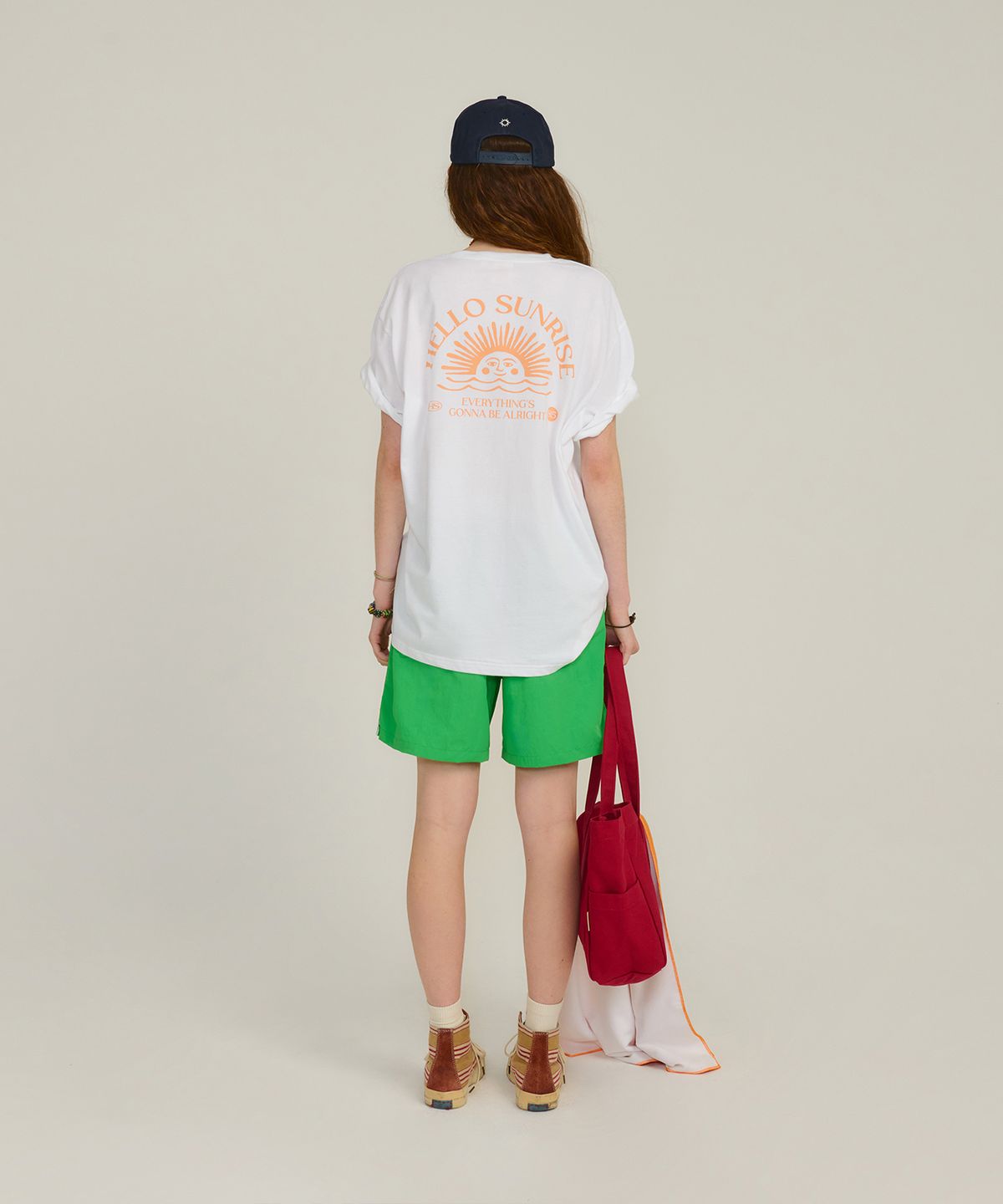 헬로 선라이즈(HELLO SUNRISE) Mini OG Logo Tee_White & Salmon