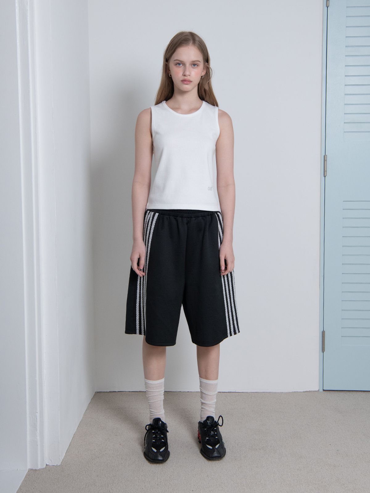 오피쉬(OAFISH) QUADRUPLE LACE TRACK SHORTS, BLACK