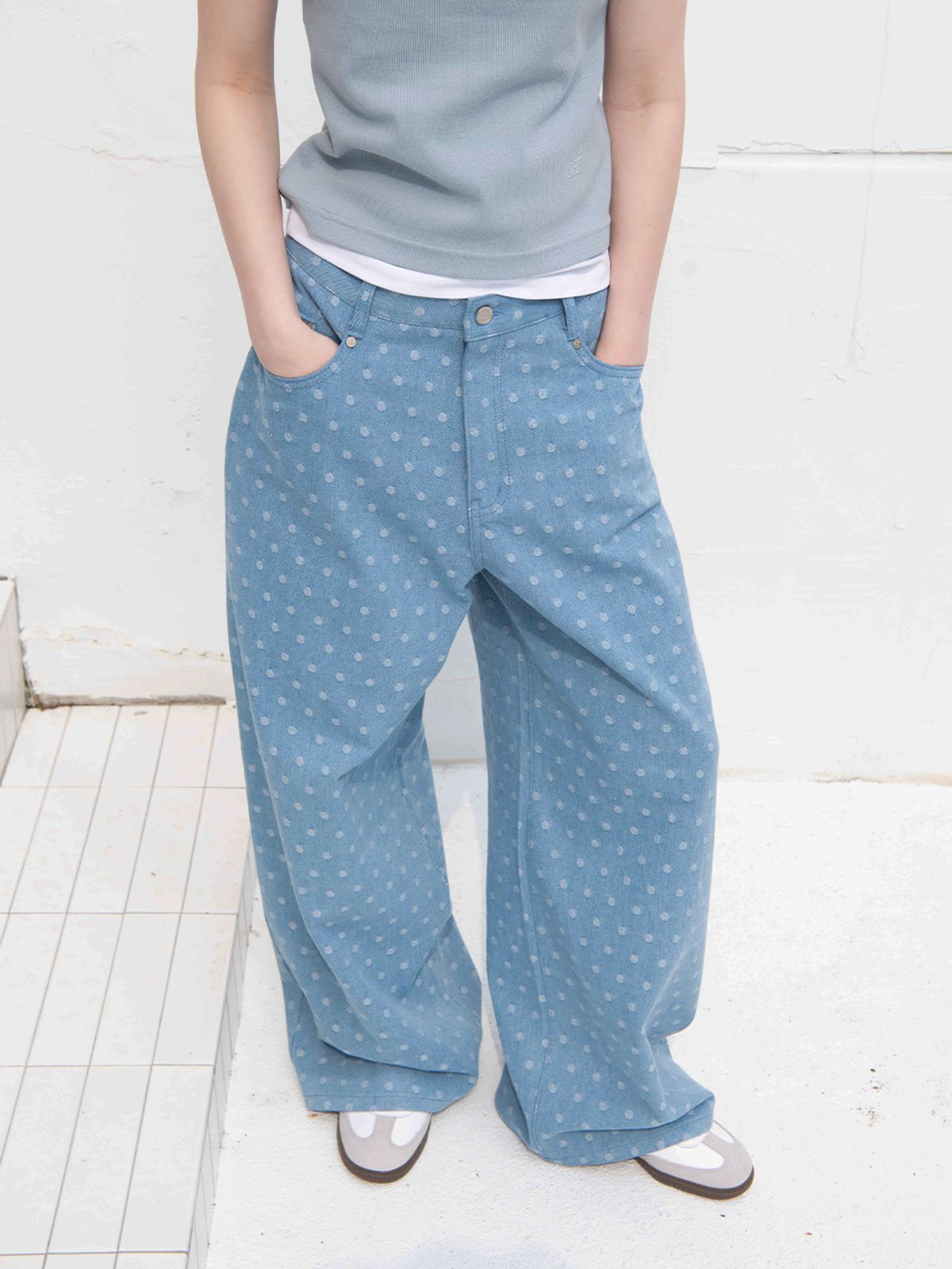 오피쉬(OAFISH) WIDE DOT DENIM PANTS, LIGHT BLUE