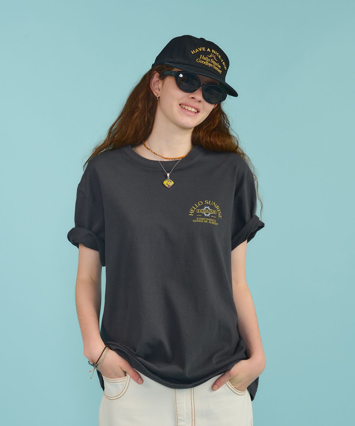 헬로 선라이즈(HELLO SUNRISE) Washed Typo Arch Logo 6panel Cap_Black