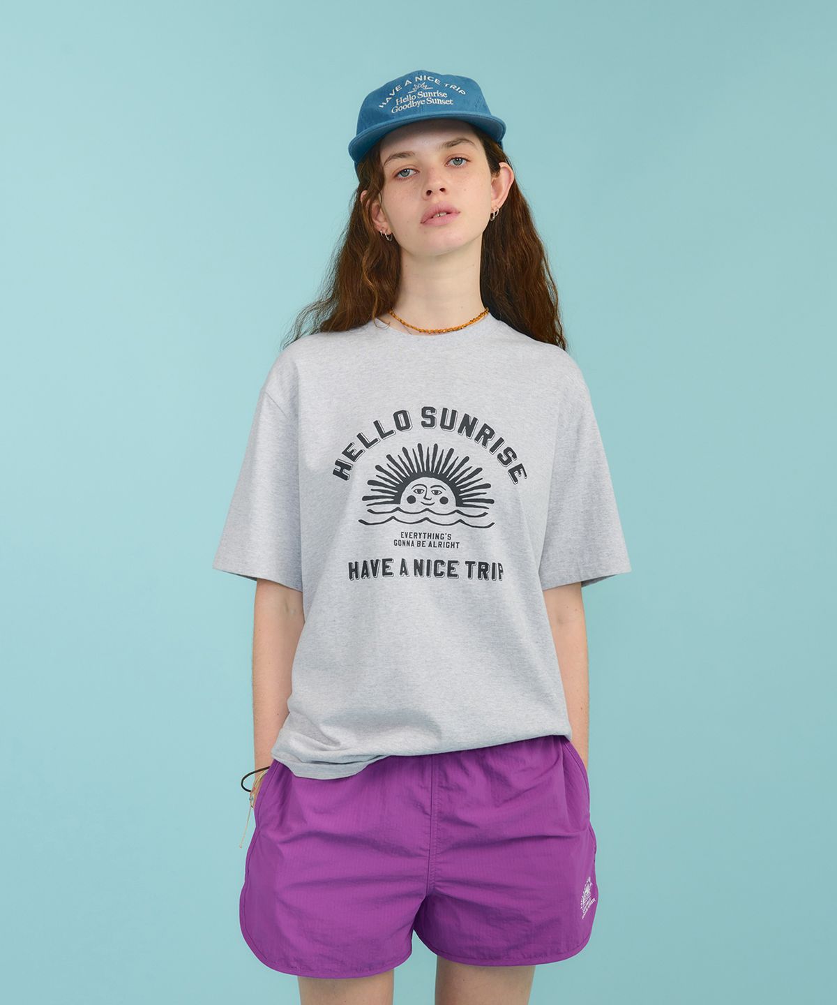 헬로 선라이즈(HELLO SUNRISE) Washed Typo Arch Logo 6panel Cap_Pacific Blue