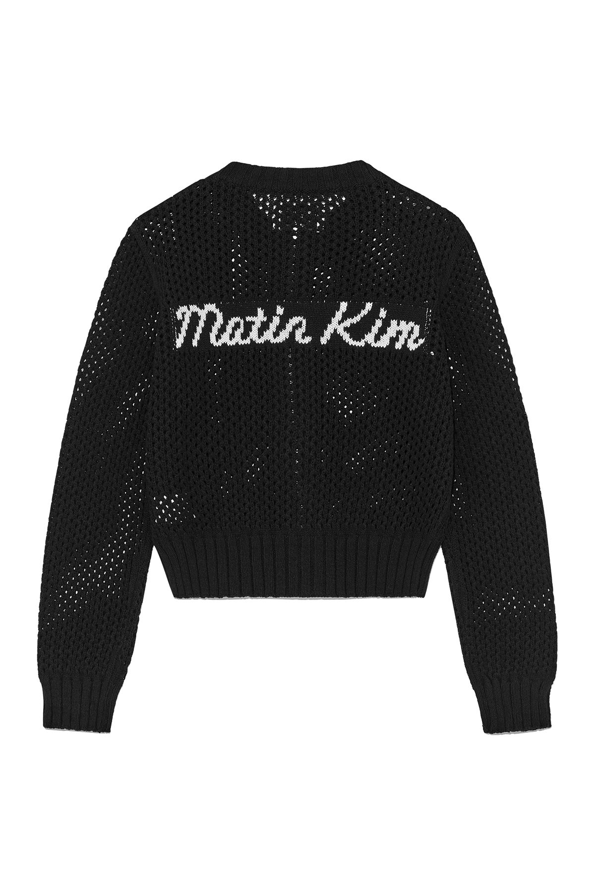 MUSINSA | MATIN KIM BACK JACQUARD LOGO KNIT ZIP UP IN BLACK