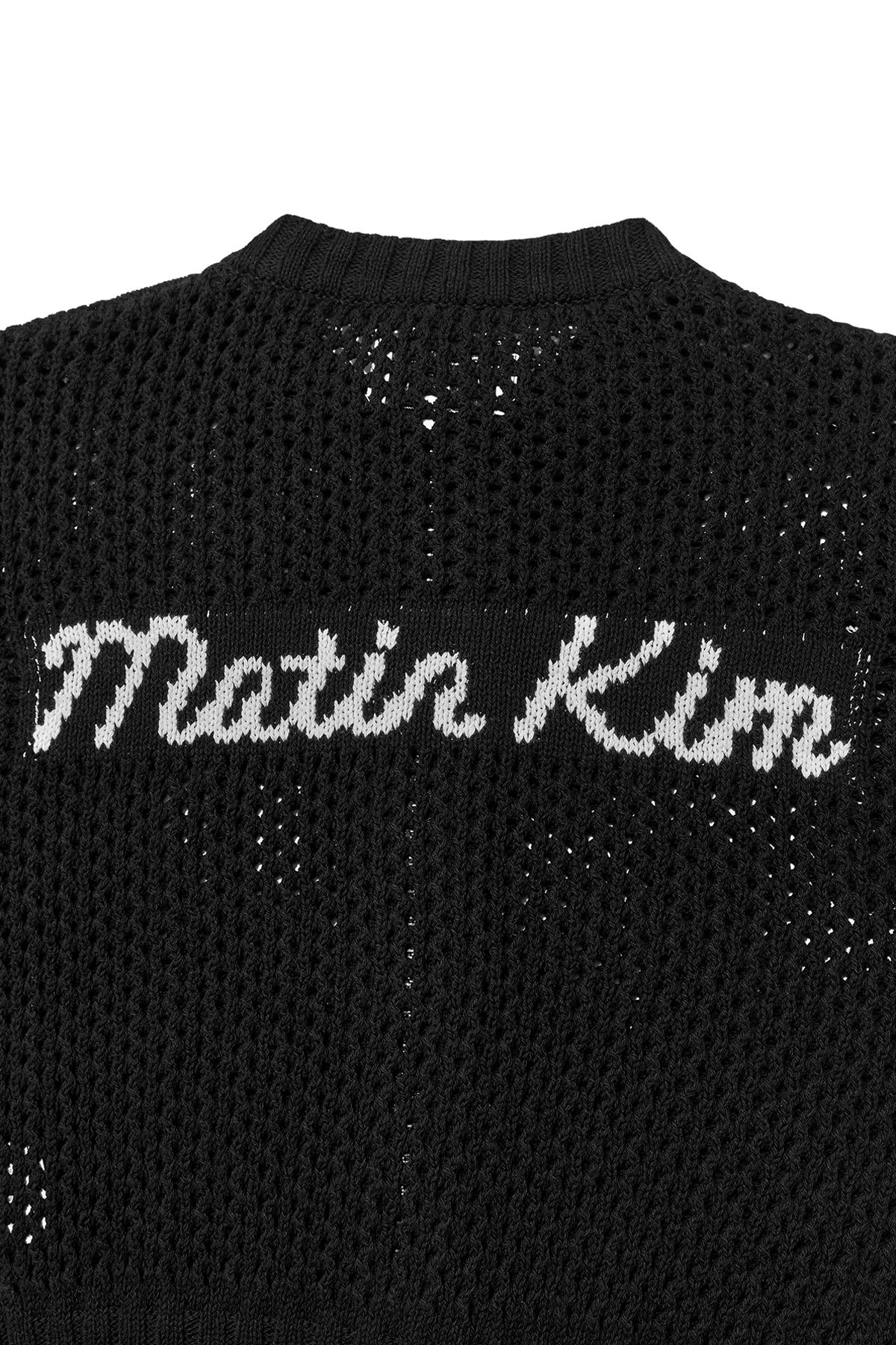 MUSINSA | MATIN KIM BACK JACQUARD LOGO KNIT ZIP UP IN BLACK