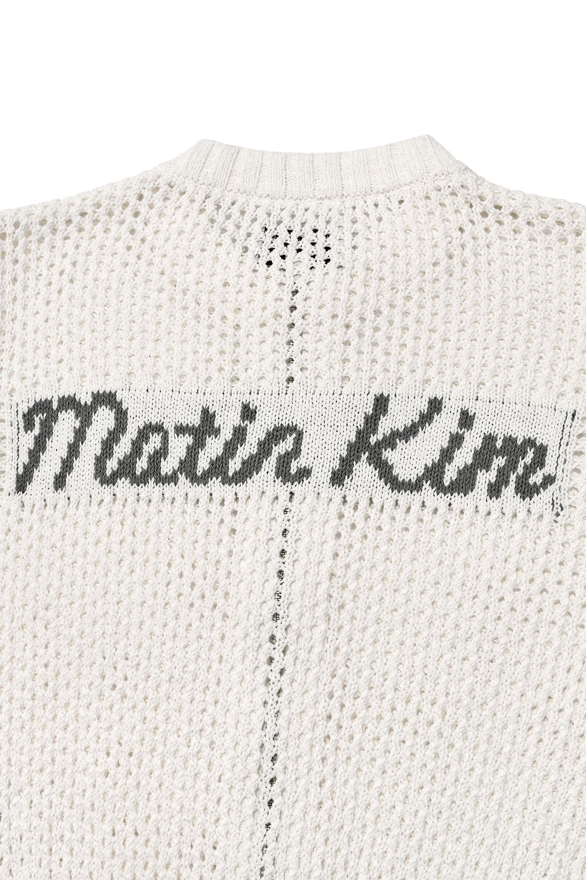 MUSINSA | MATIN KIM BACK JACQUARD LOGO KNIT ZIP UP IN WHITE