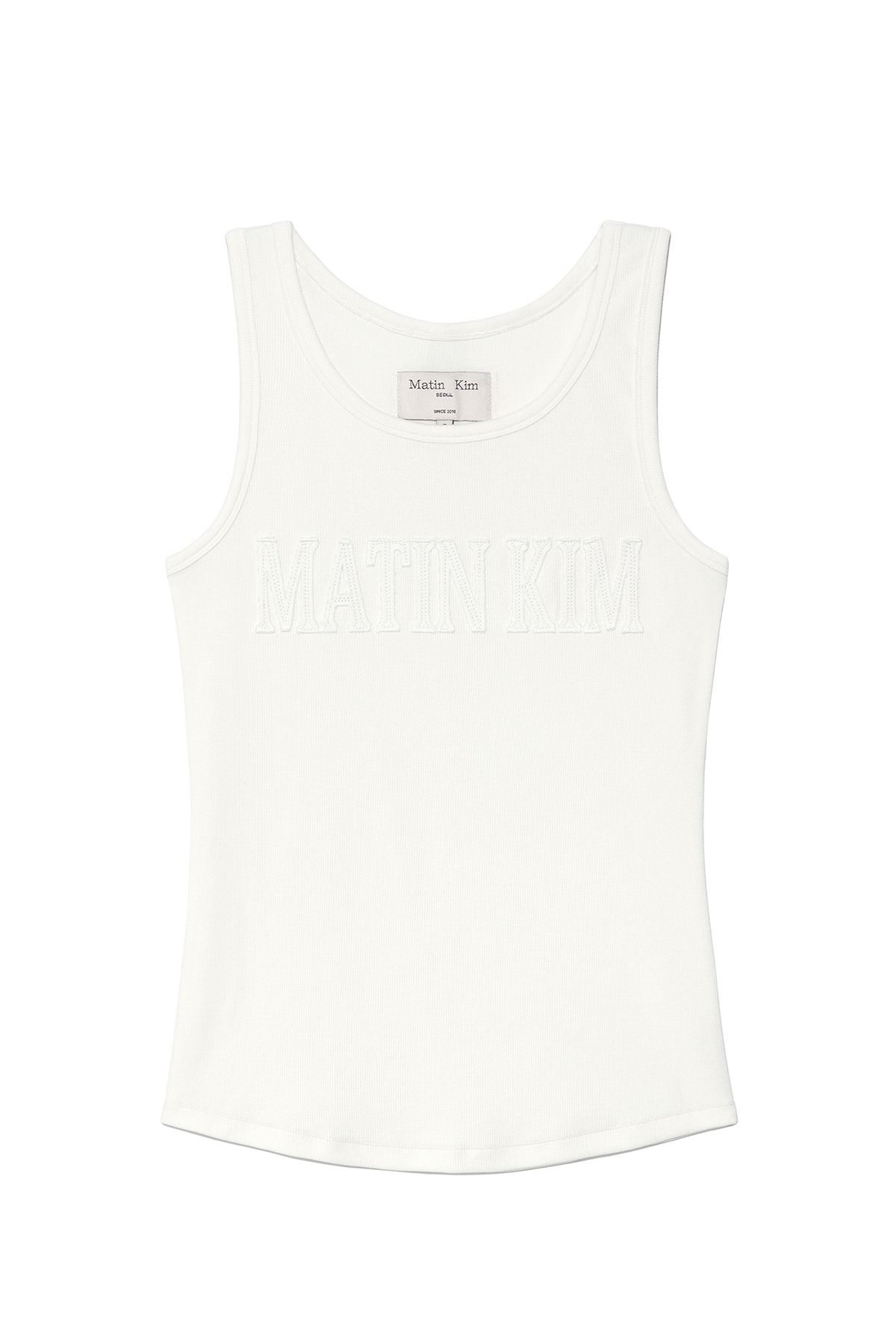 MUSINSA公式 | MATIN KIM LOGO APPLIQUE SLIM TANK TOP IN WHITE