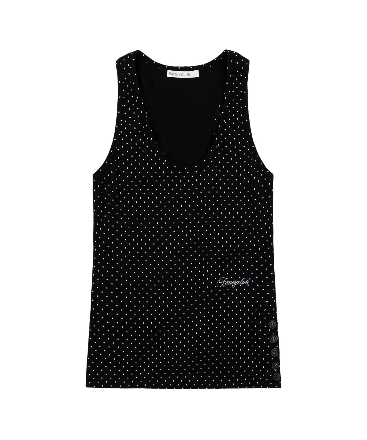 팬시클럽(FANCY CLUB) 도트 버튼 슬리브리스 (BLACK) F25QB130