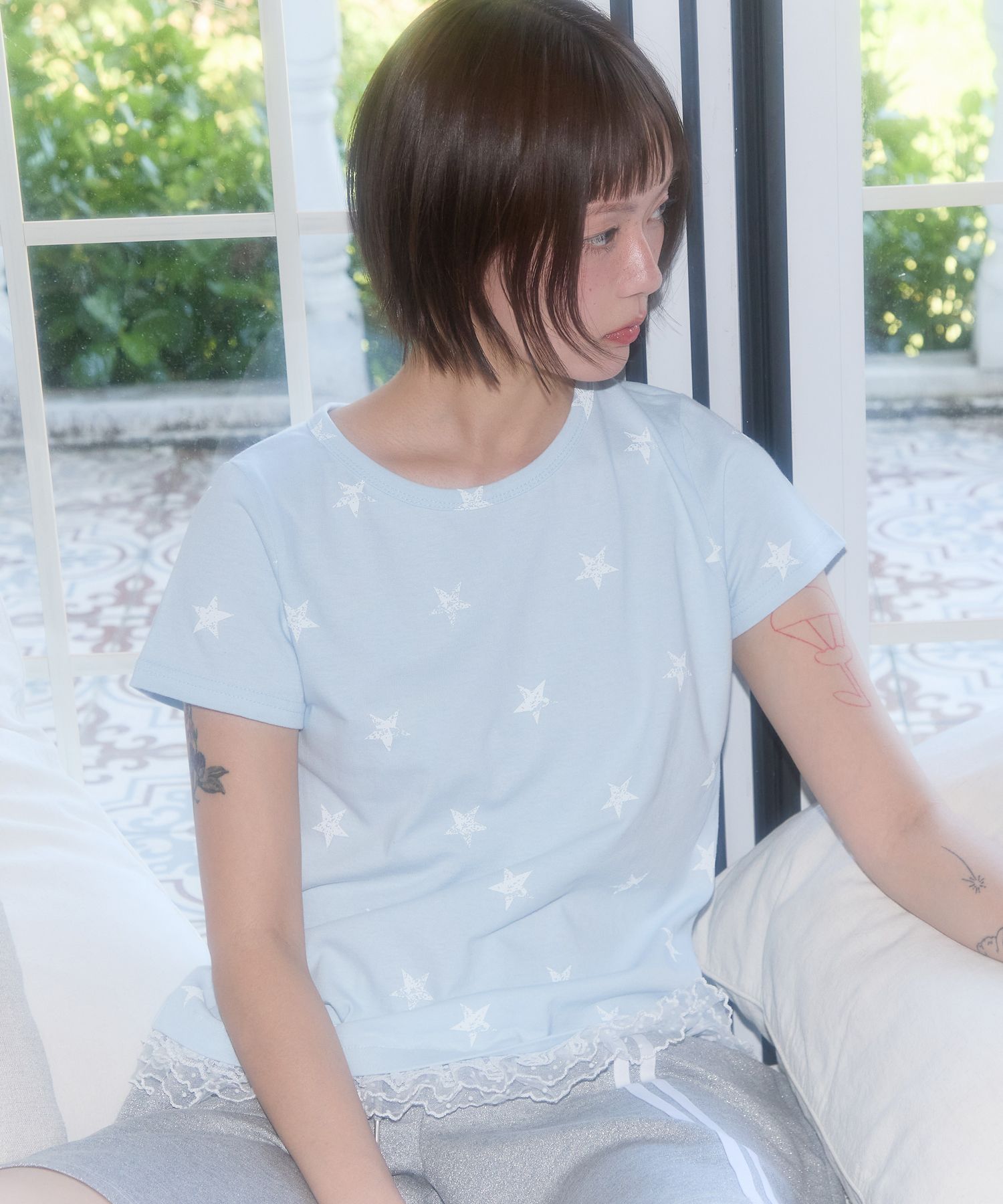 MUSINSA公式 | FANCY CLUB Race Star Layered Tee (SKY BLUE