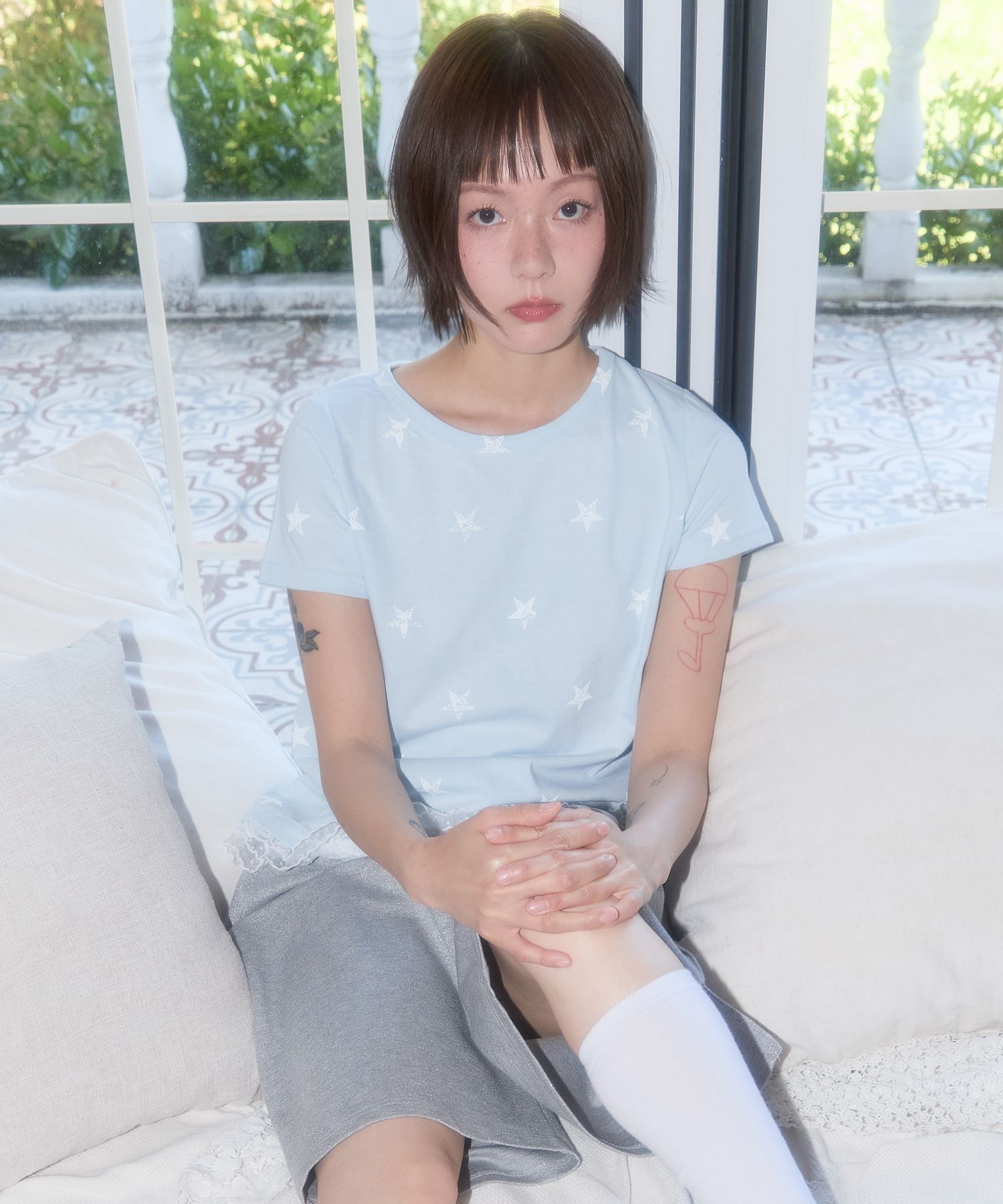MUSINSA公式 | FANCY CLUB Race Star Layered Tee (SKY BLUE