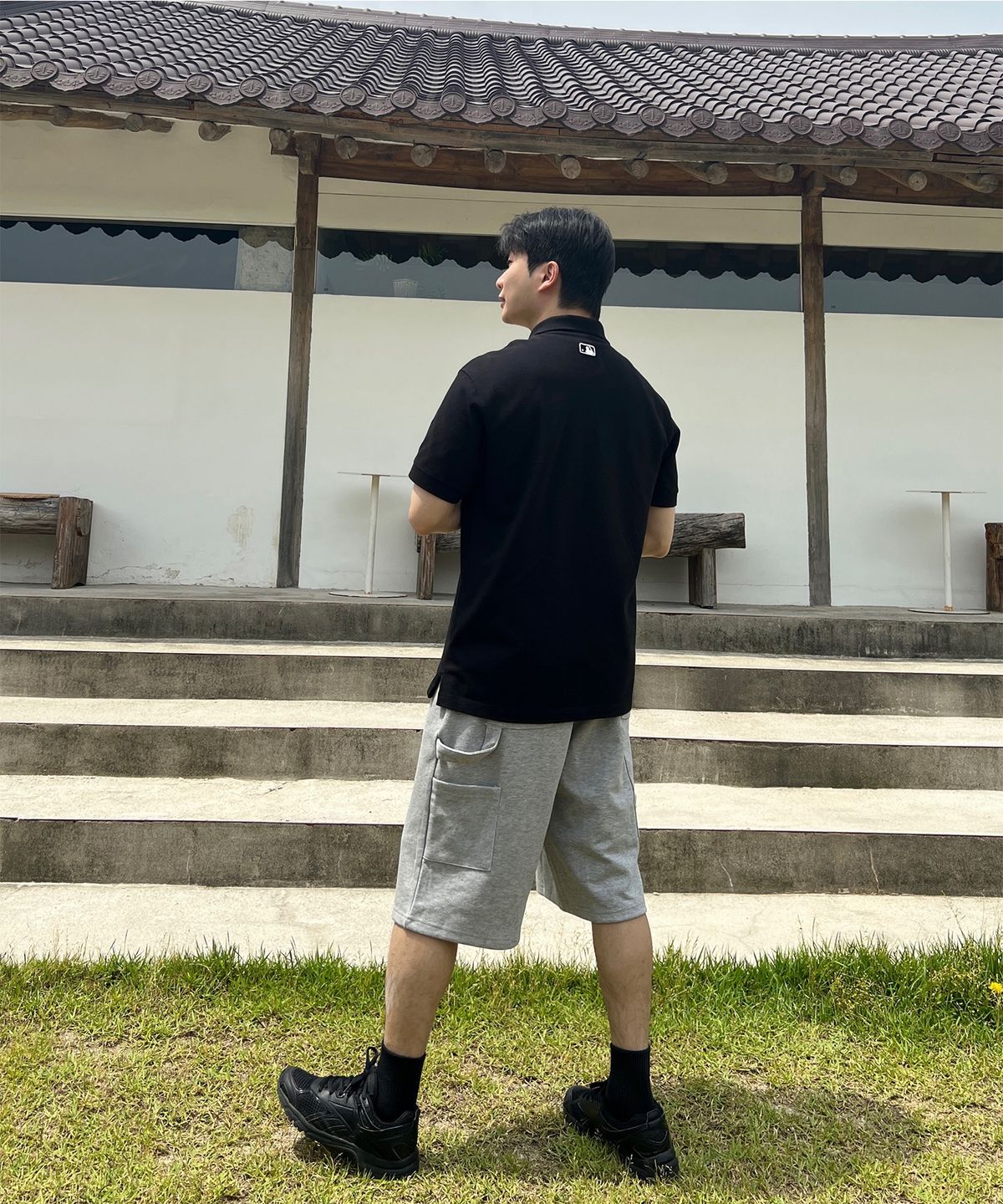 오실롯(OCELOT) C44 카펜터 루즈핏 스웨트 팬츠 반바지 멜란지