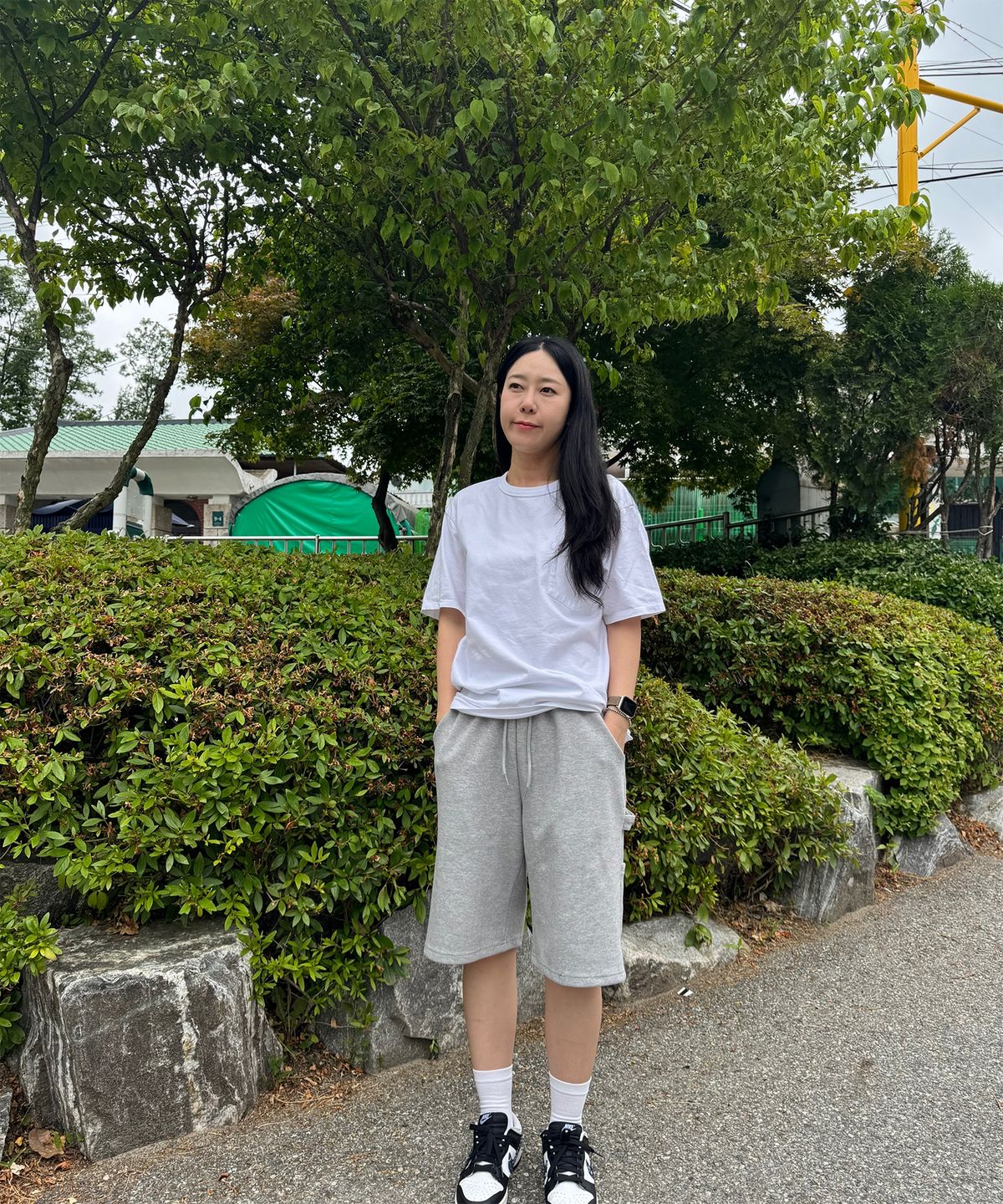 오실롯(OCELOT) C44 카펜터 루즈핏 스웨트 팬츠 반바지 멜란지