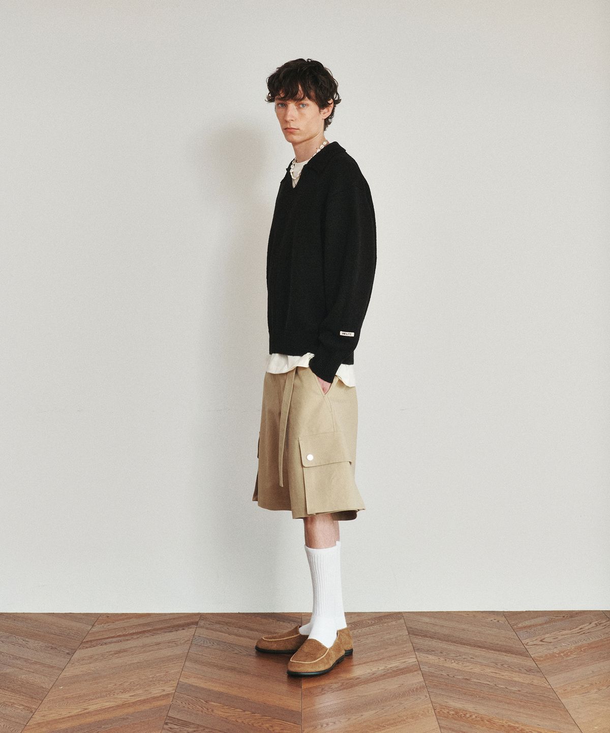 호이테(HEUTE) BELTED COTTON CARGO SHORTS (BEIGE)