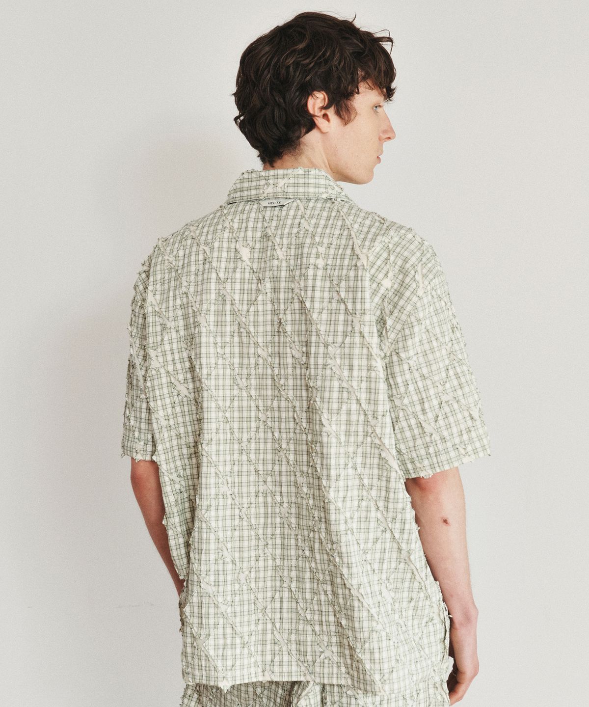 호이테(HEUTE) ARGYLE CONVERTIBLE COLLAR SHORT SLEEVE SHIRT (LIGHT KHAKI)