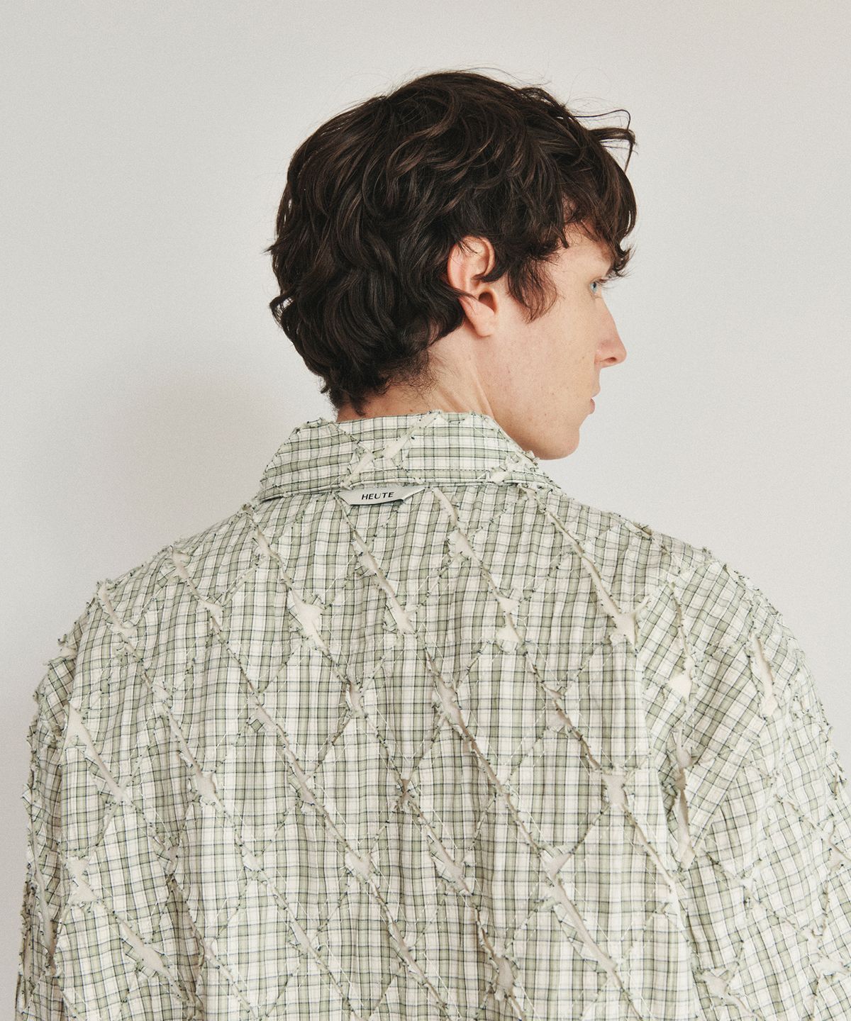 호이테(HEUTE) ARGYLE CONVERTIBLE COLLAR SHORT SLEEVE SHIRT (LIGHT KHAKI)