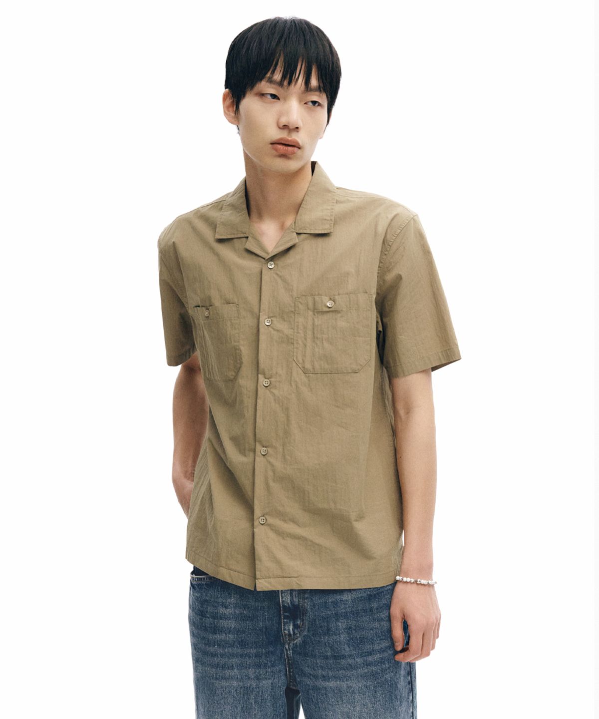인템포무드(INTEMPOMOOD) 엉클 오픈카라 하프 셔츠 : 2컬러