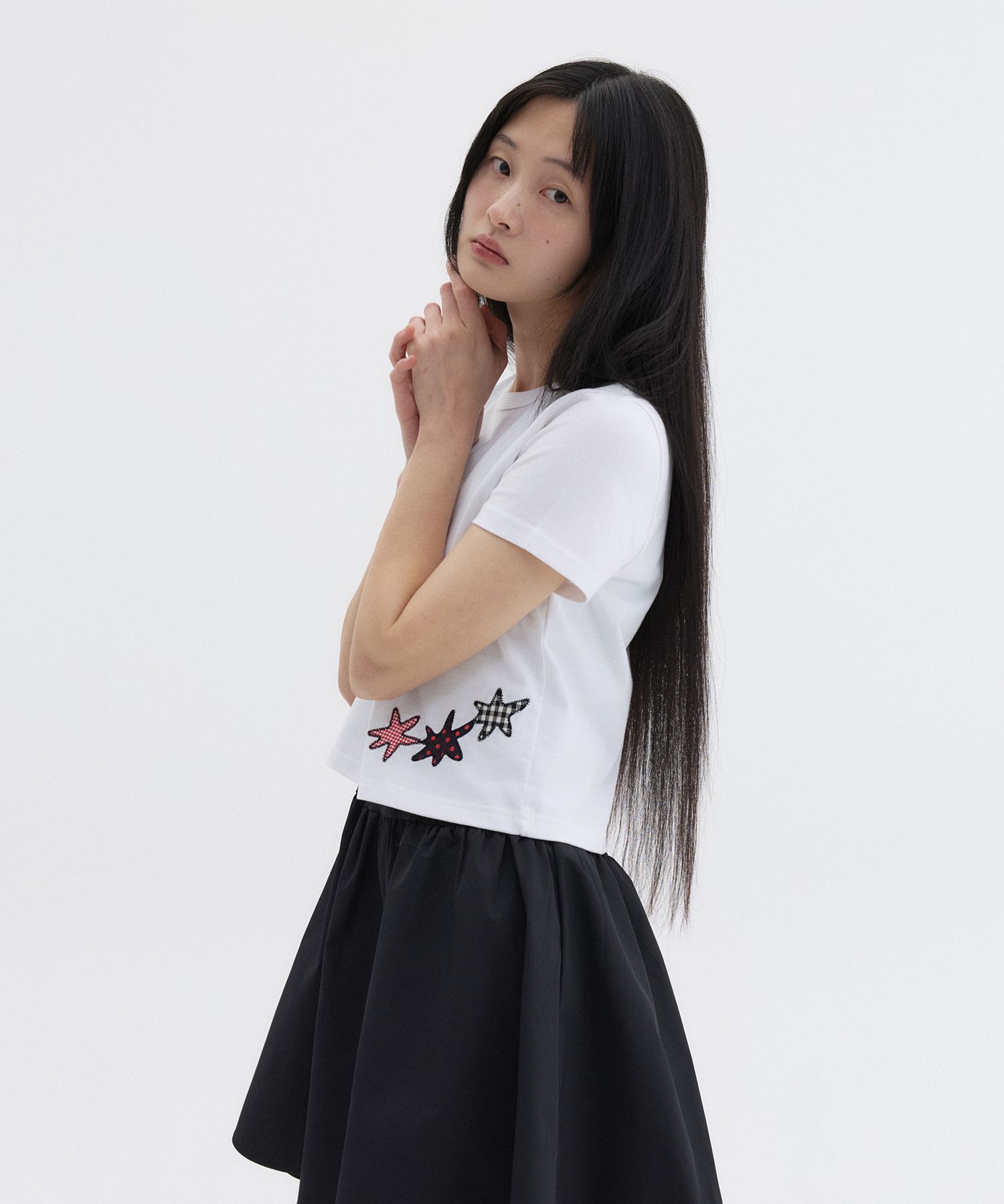 MUSINSA | OHESHIO STAR PATCHY T-SHIRT, WHITE