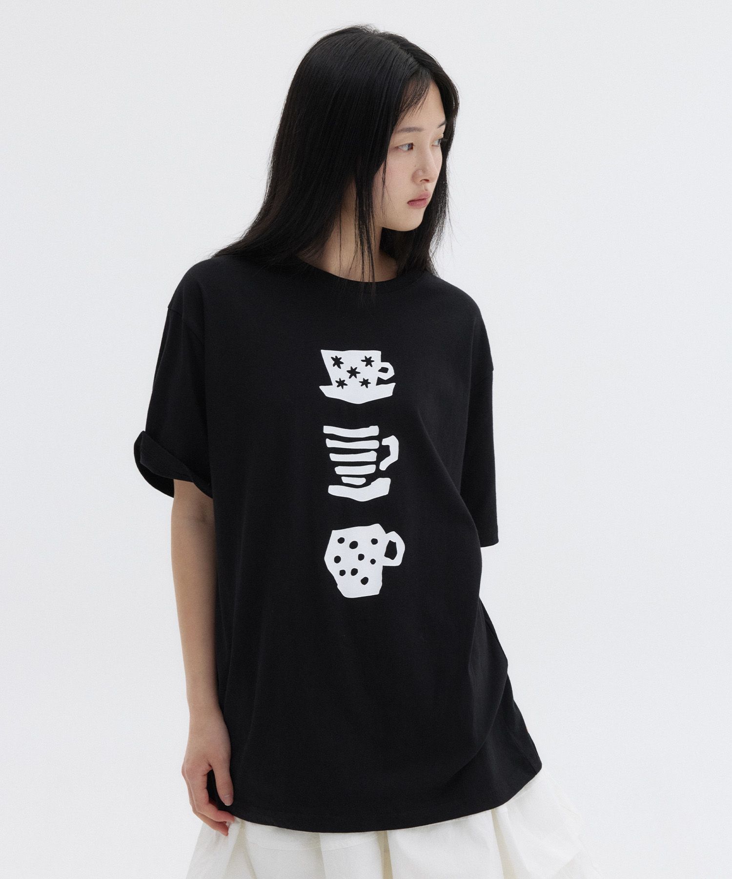 MUSINSA | OHESHIO CUP OVERFIT T-SHIRT, BLACK