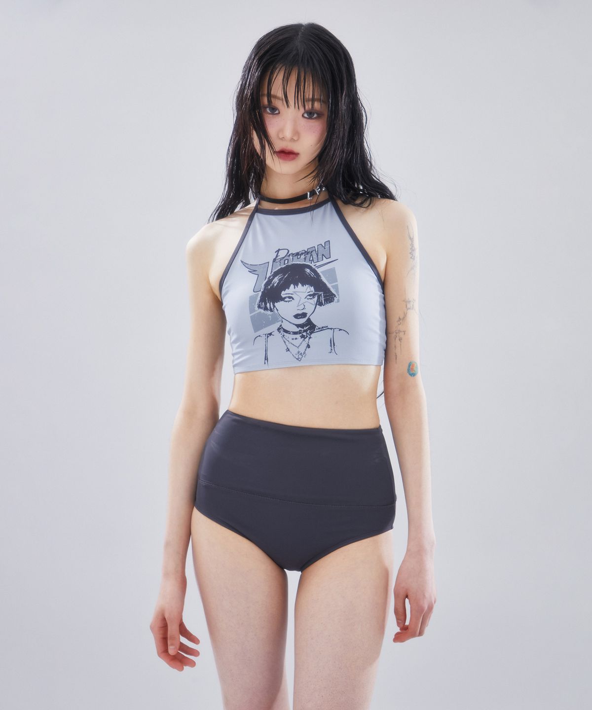 라라폭스(LALAFOX) BOBBED HAIR GIRL BIKINI 하이웨스트 비키니 GREY BR2SW002