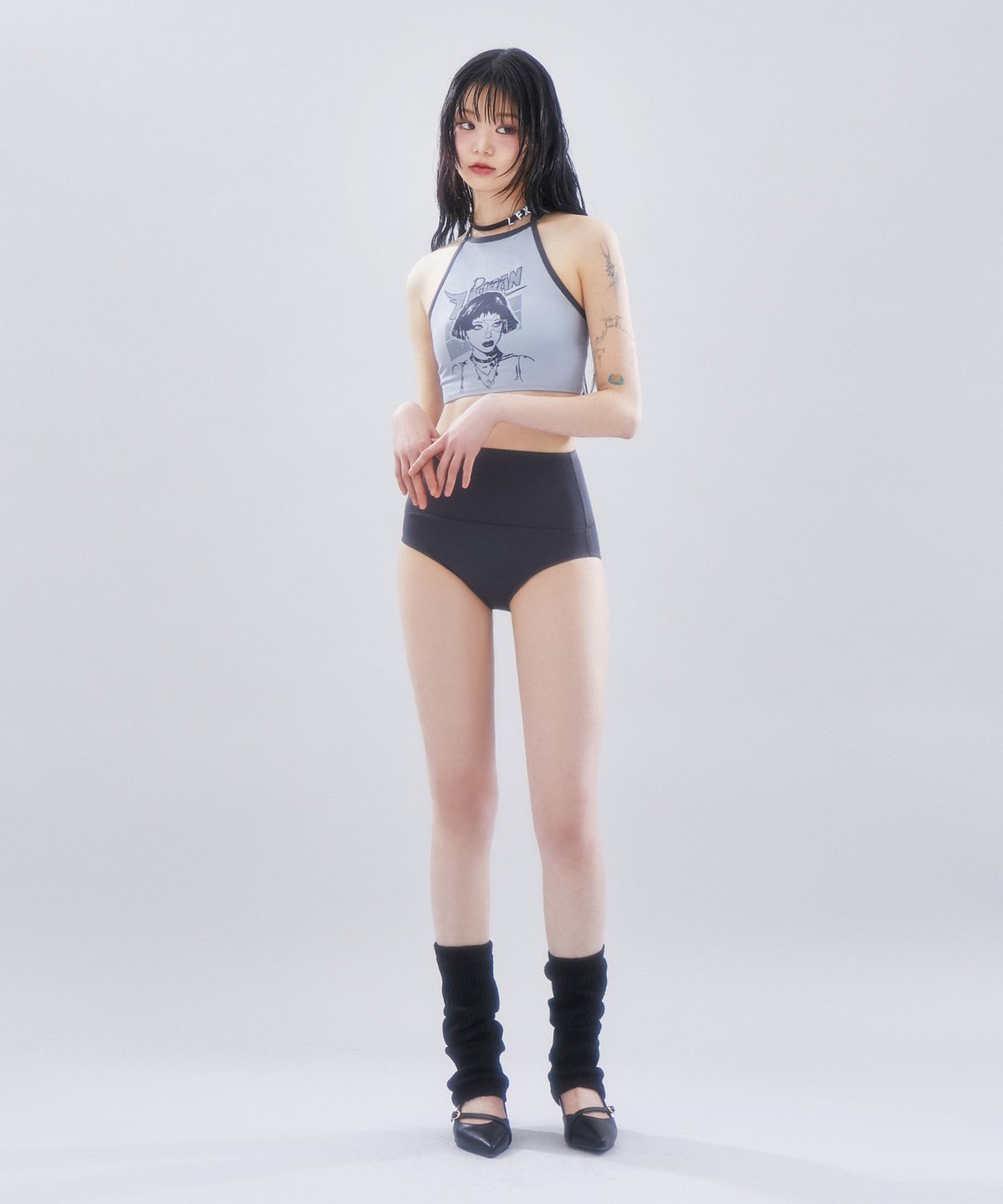 라라폭스(LALAFOX) BOBBED HAIR GIRL BIKINI 하이웨스트 비키니 GREY BR2SW002