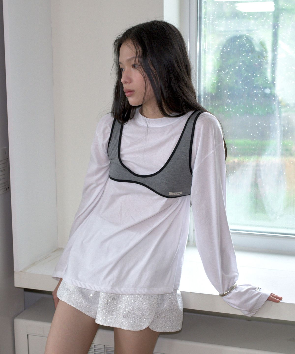 오버듀플레어(OVERDUEFLAIR) CURVED PIPING BRALETTE_MELANGE GREY