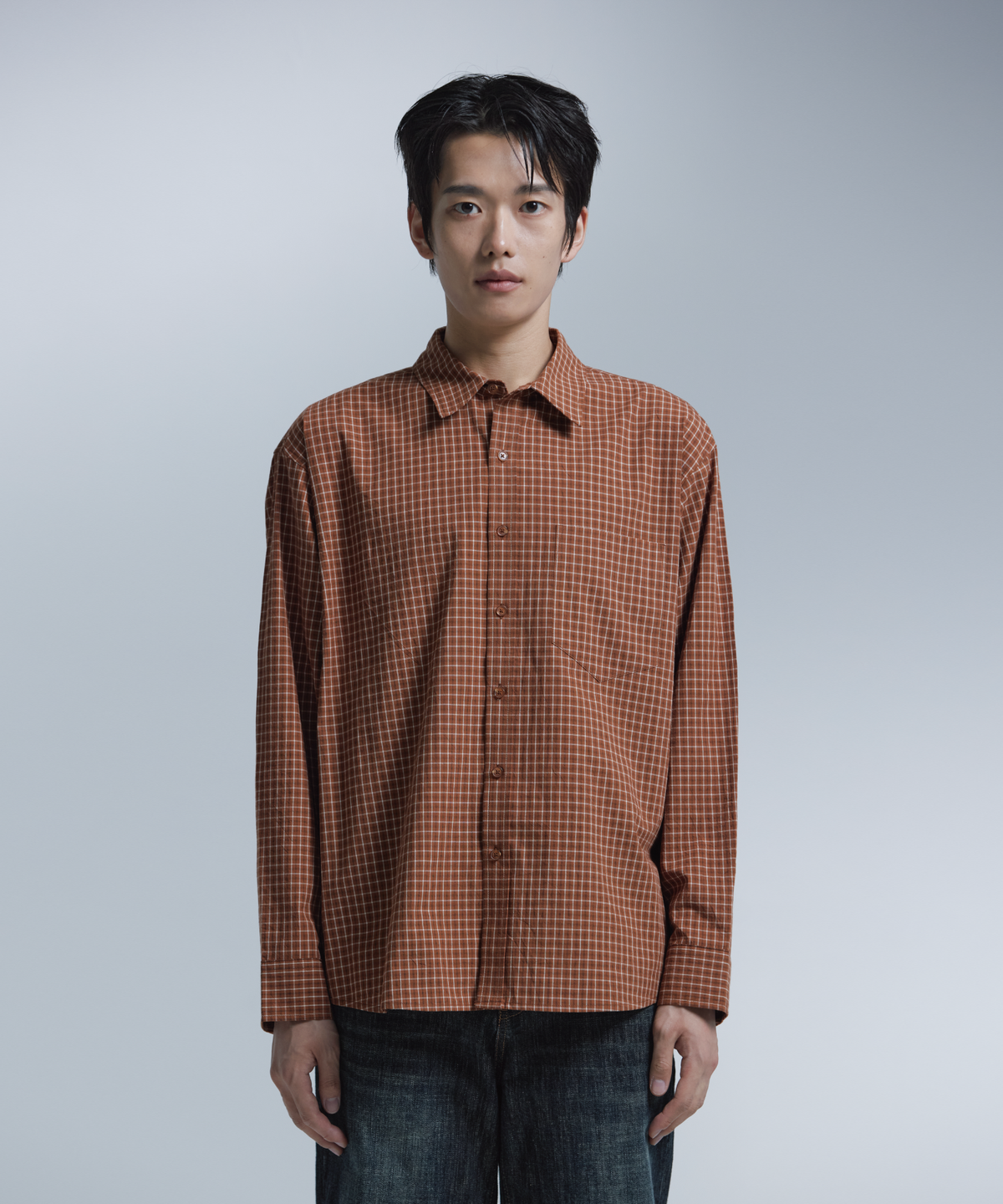 넌블랭크(NONBLANK) 체크 셔츠_BRICK