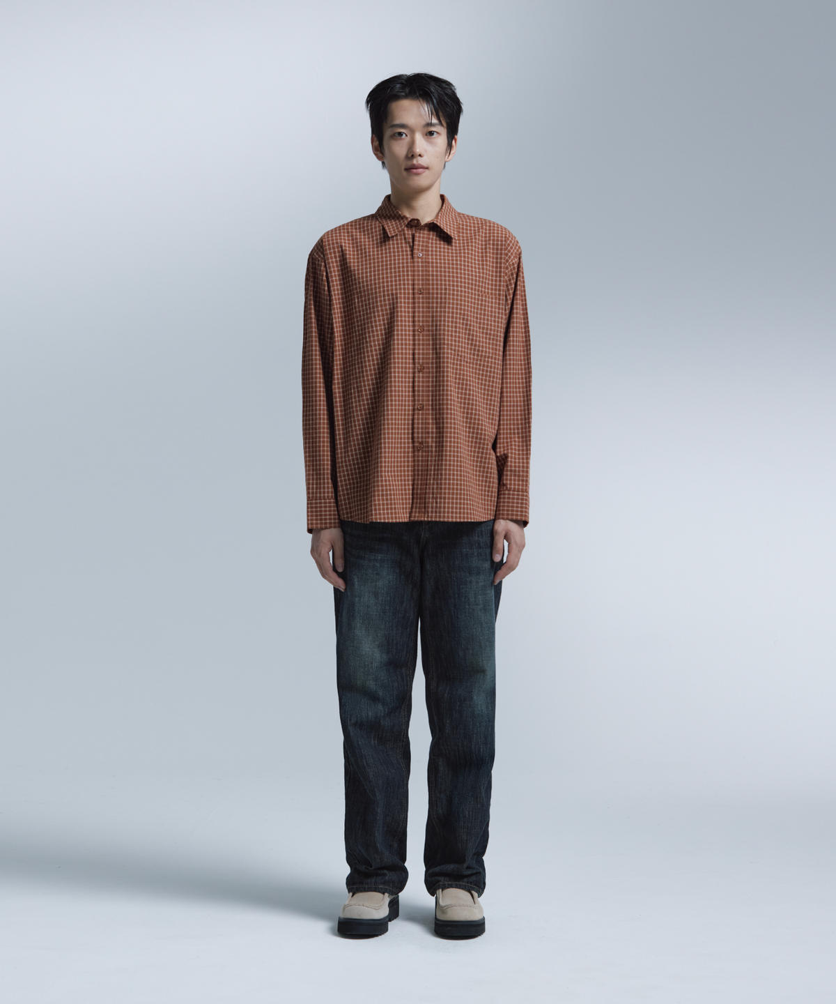 넌블랭크(NONBLANK) 체크 셔츠_BRICK