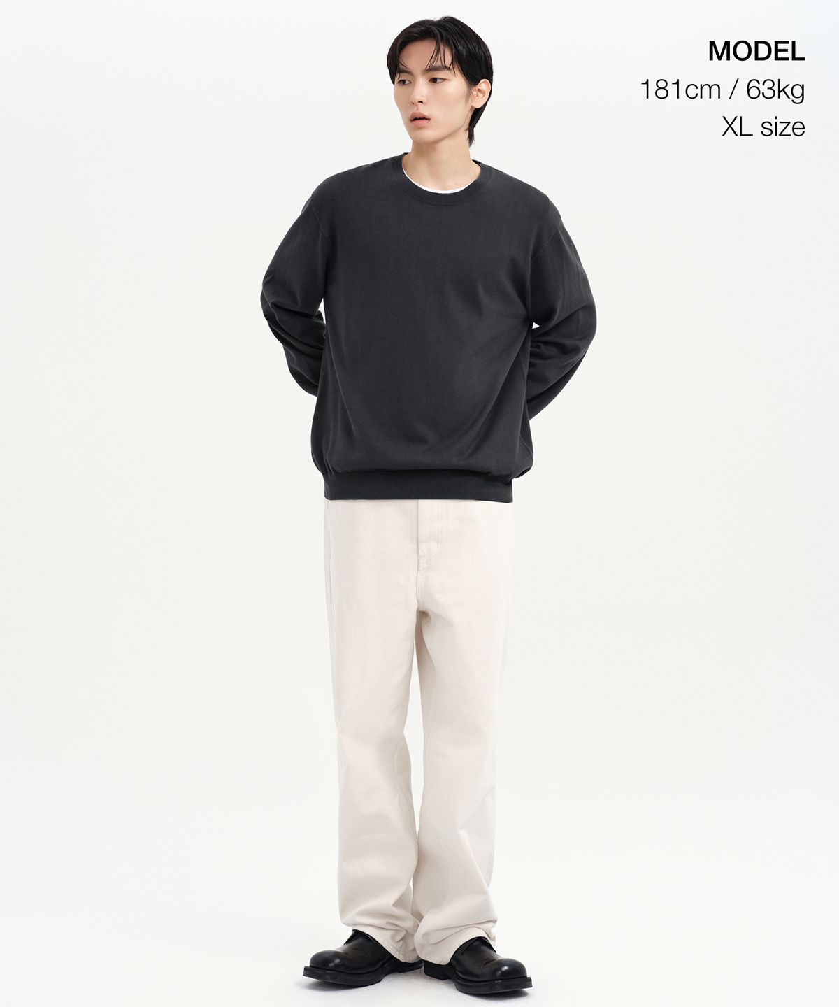 무신사 스탠다드(MUSINSA STANDARD) 워셔블 수피마 코튼 크루 넥 니트 [다크 그레이]