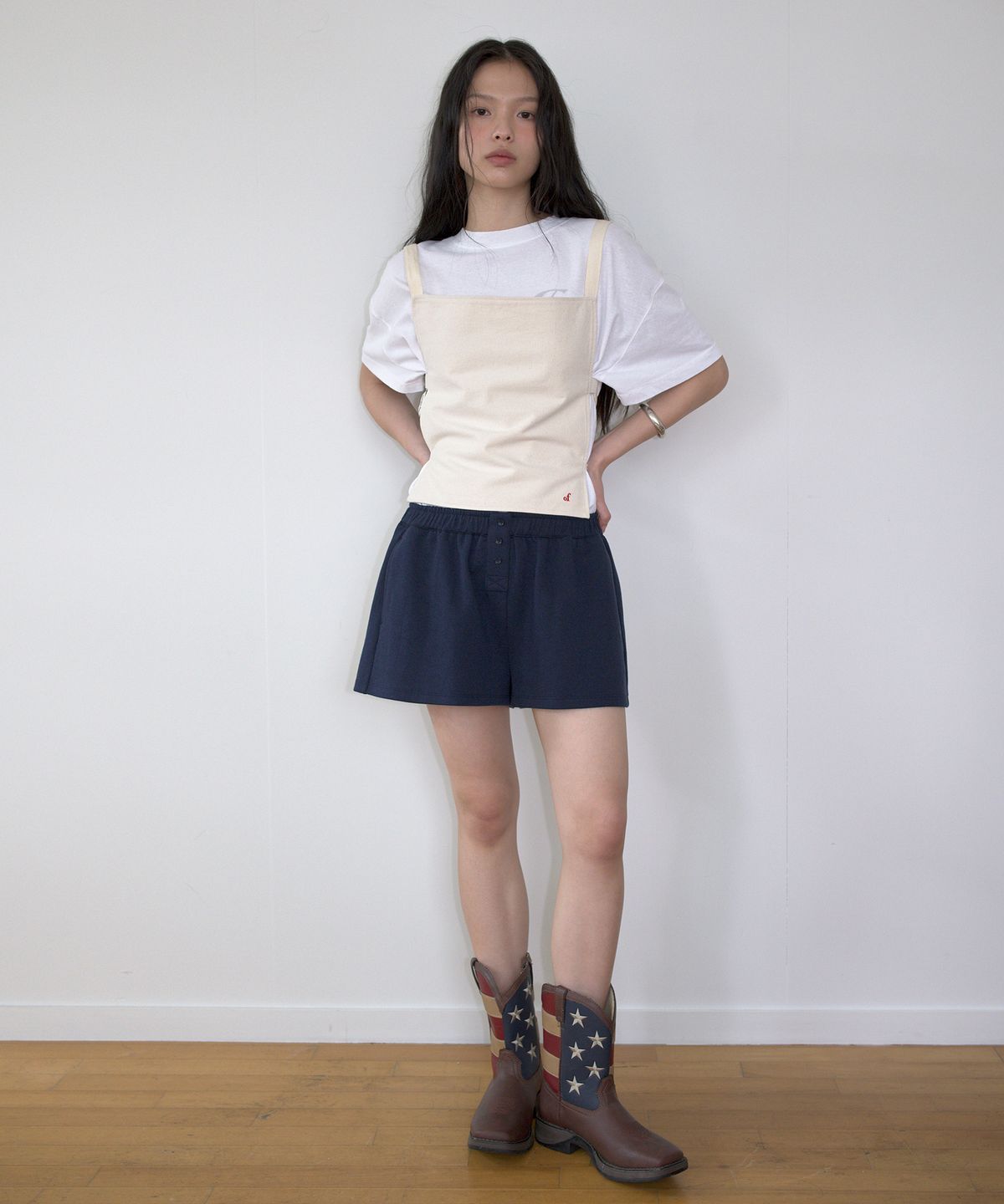 오버듀플레어(OVERDUEFLAIR) BUTTON POINTED SHORTS_NAVY