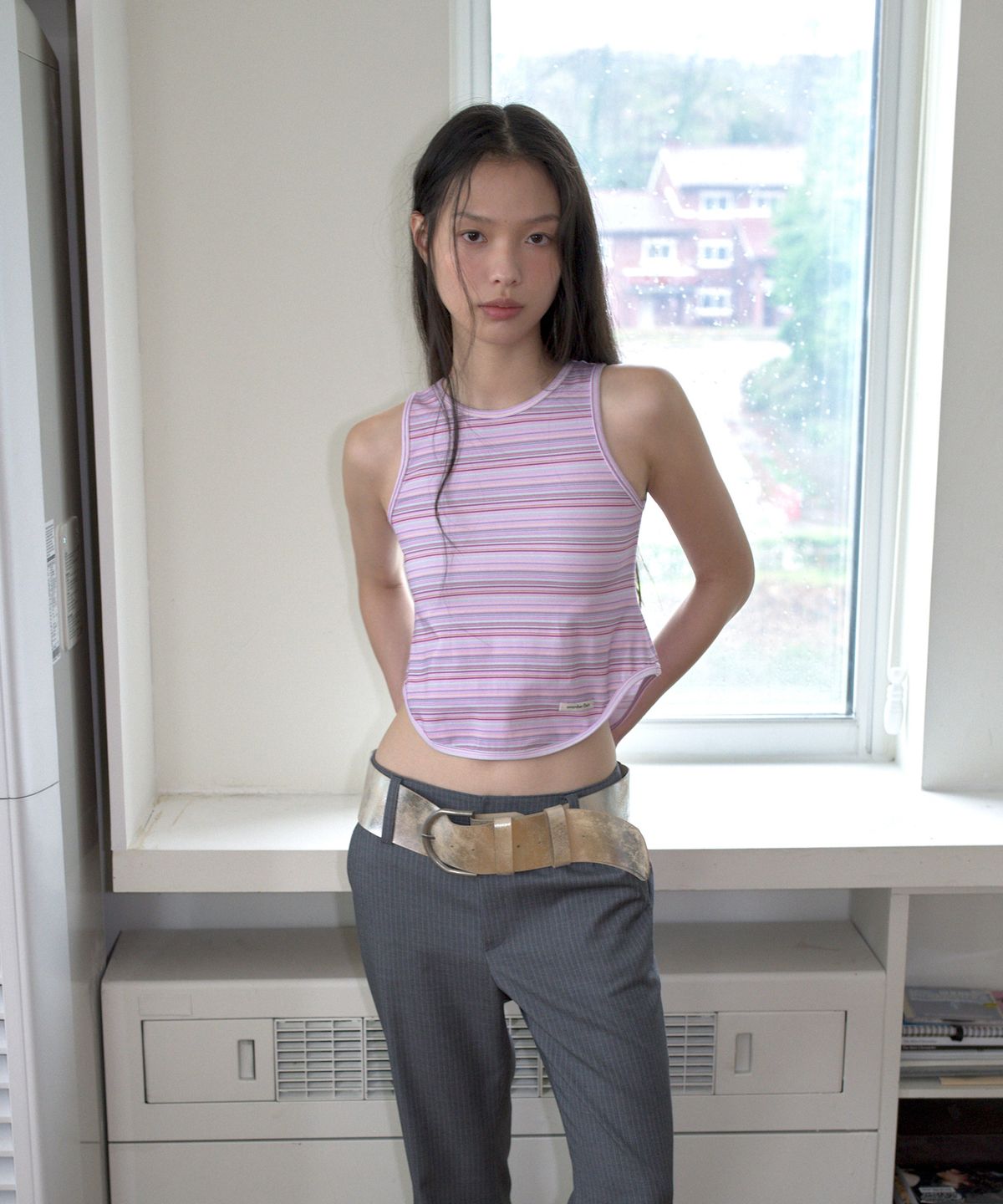 오버듀플레어(OVERDUEFLAIR) COW LEATHER WIDE BELT_CREAM SILVER