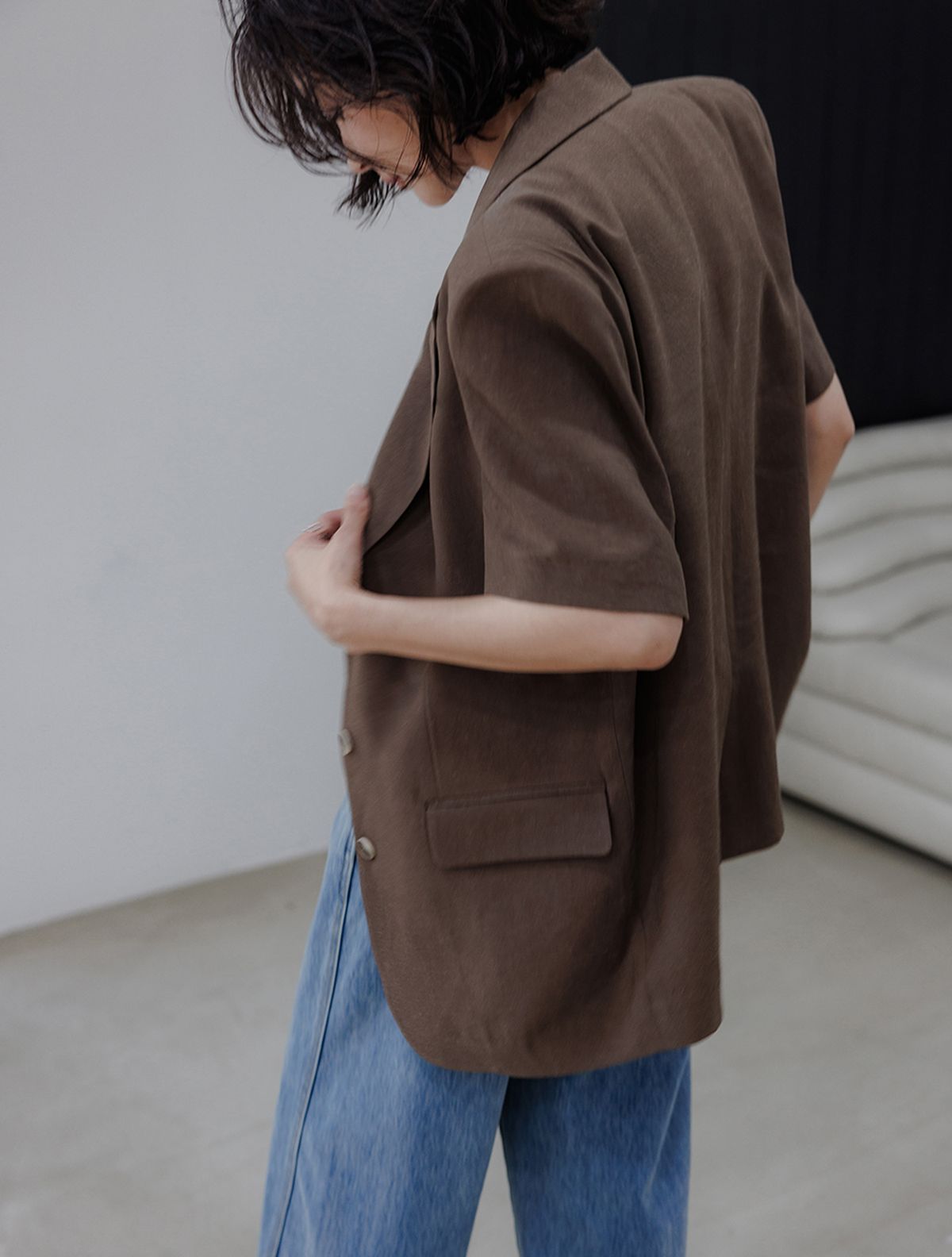 메무아(MEMUA) 켄 오버핏 클래식 써머 자켓(브라운)