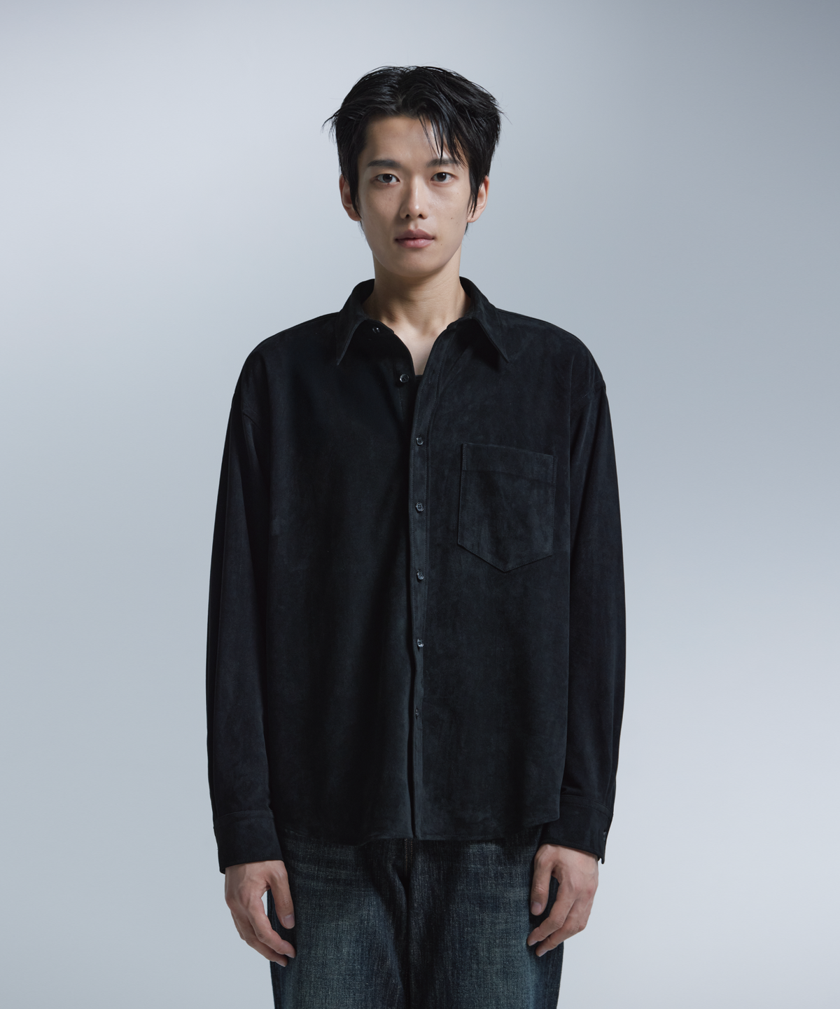 넌블랭크(NONBLANK) 스웨이드 셔츠_BLACK