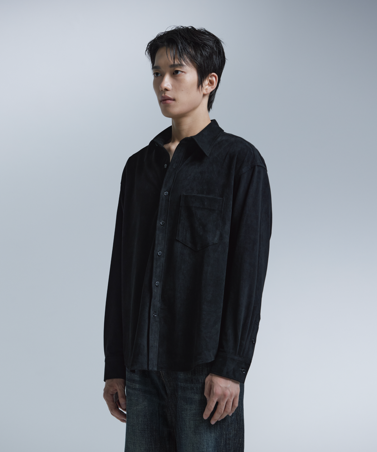 넌블랭크(NONBLANK) 스웨이드 셔츠_BLACK