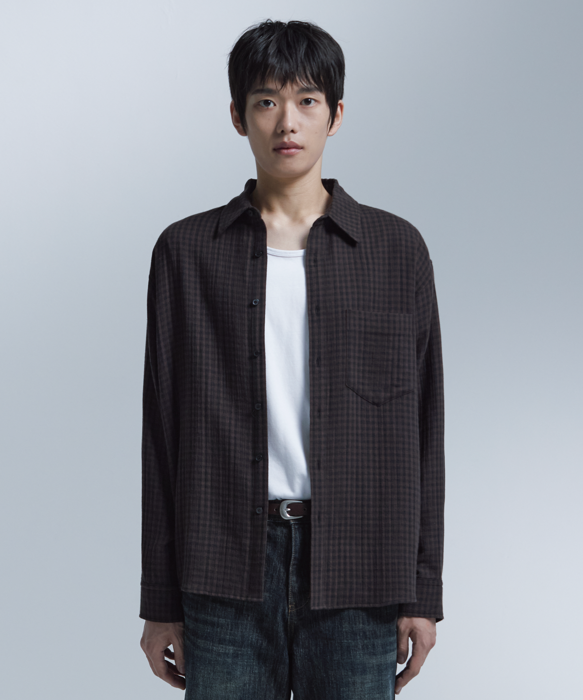 넌블랭크(NONBLANK) 깅엄 체크 셔츠_BROWN