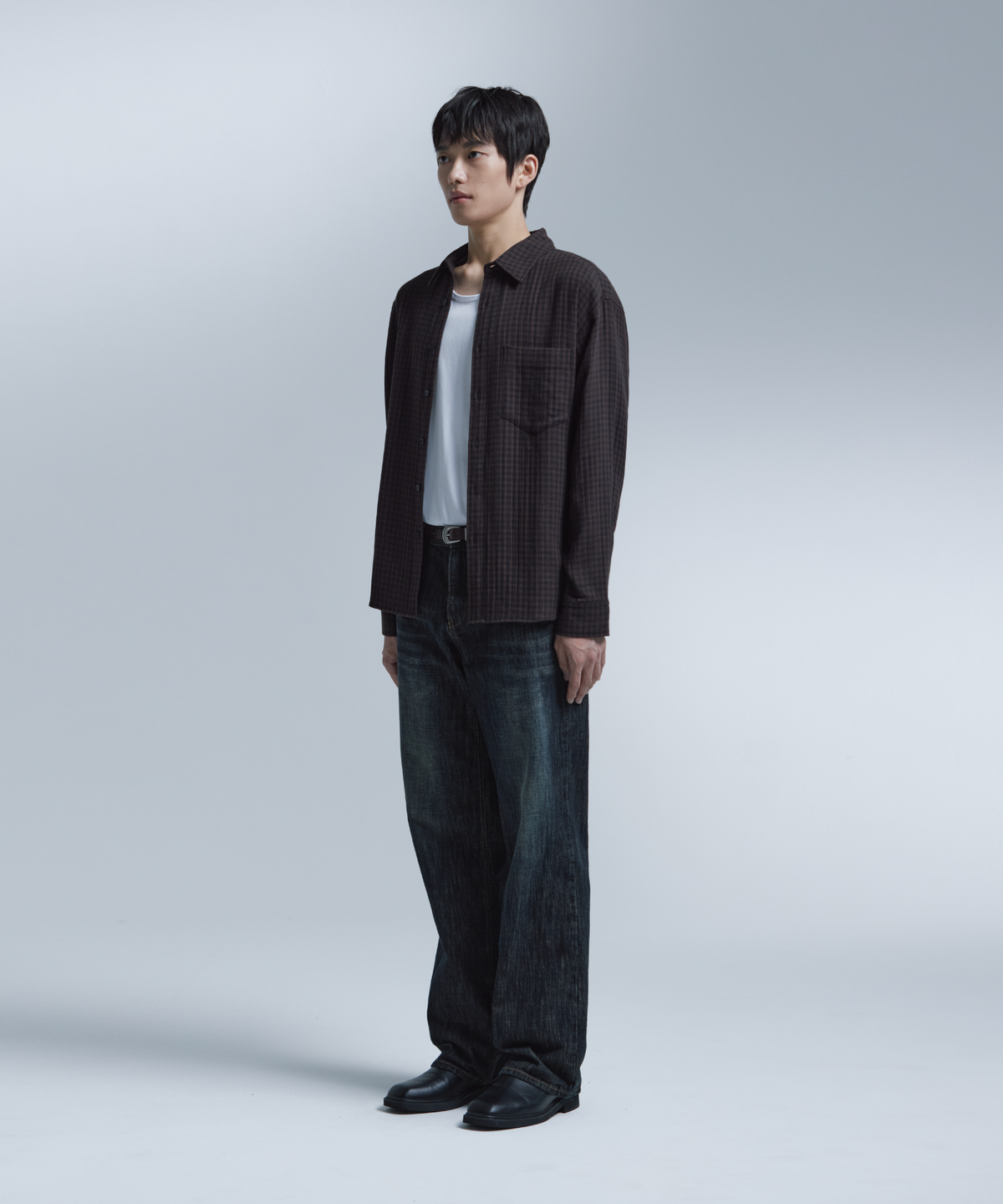 넌블랭크(NONBLANK) 깅엄 체크 셔츠_BROWN