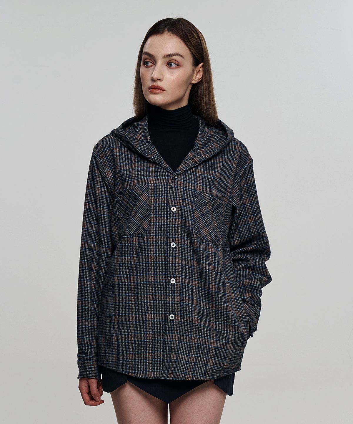다이어스(DYUS) Flannel Hooded Shirt Black