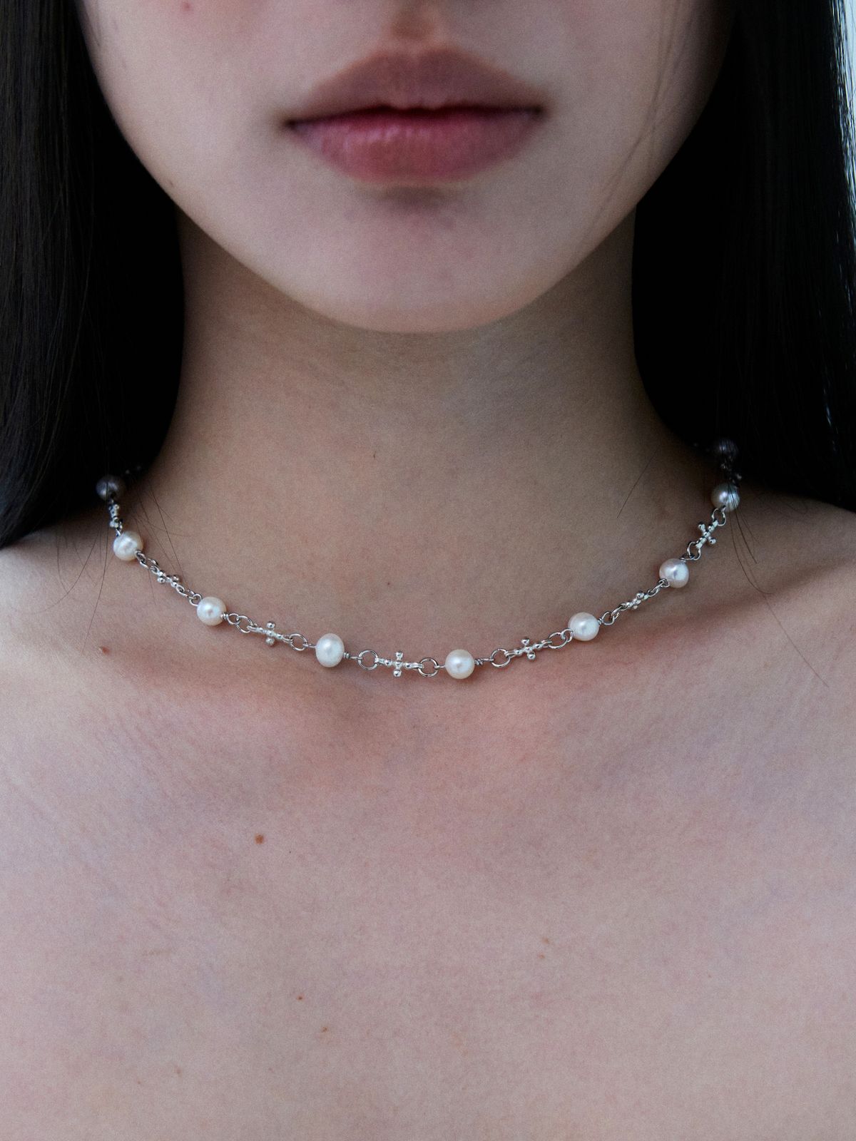 로울(LOWOOL) Plus pearl silver necklace