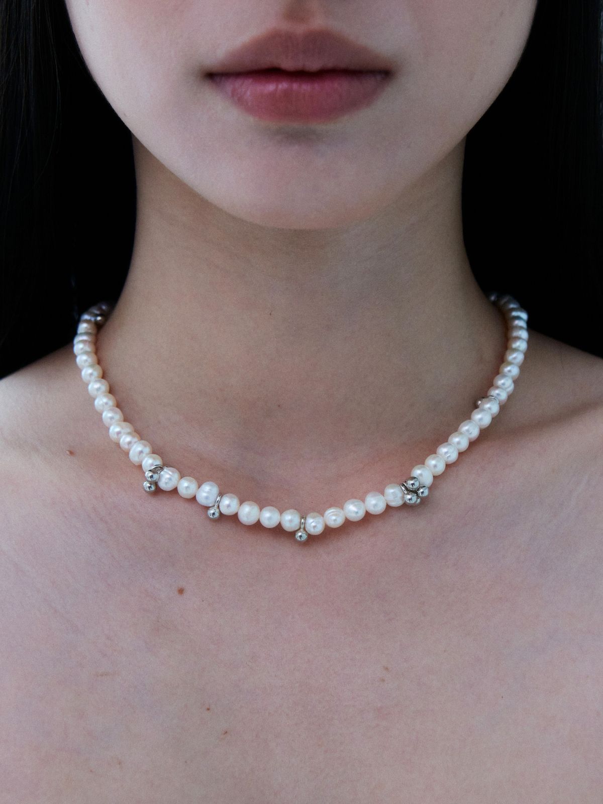 로울(LOWOOL) Dew pearl silver necklace