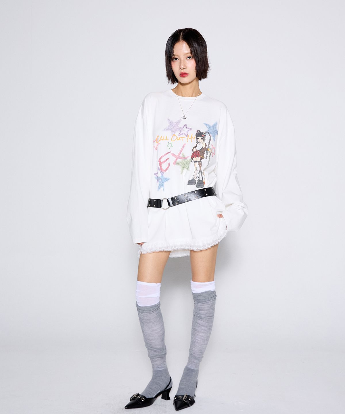 콜아웃뉴이어(CONY) 콜 아웃 마이 엑스 레이스 티/ 화이트