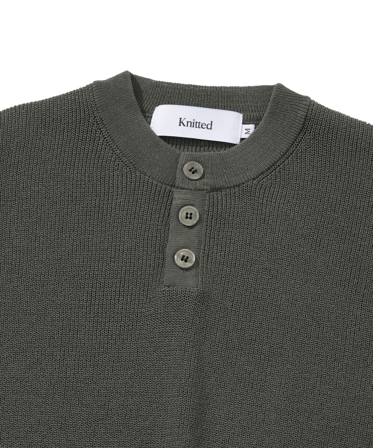 니티드(KNITTED) 쿨에버 헨리넥 반팔 니트 CHARCOAL