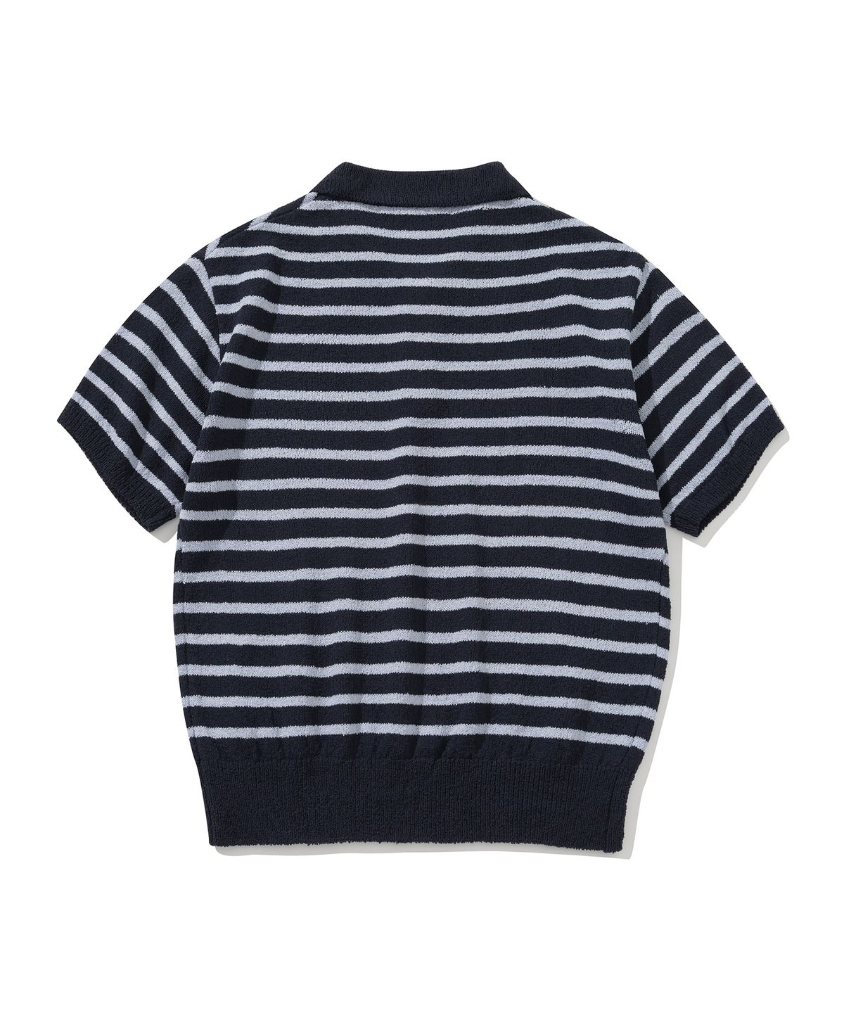 니티드(KNITTED) (W) 부클 스트라이프 카라 니트 NAVY