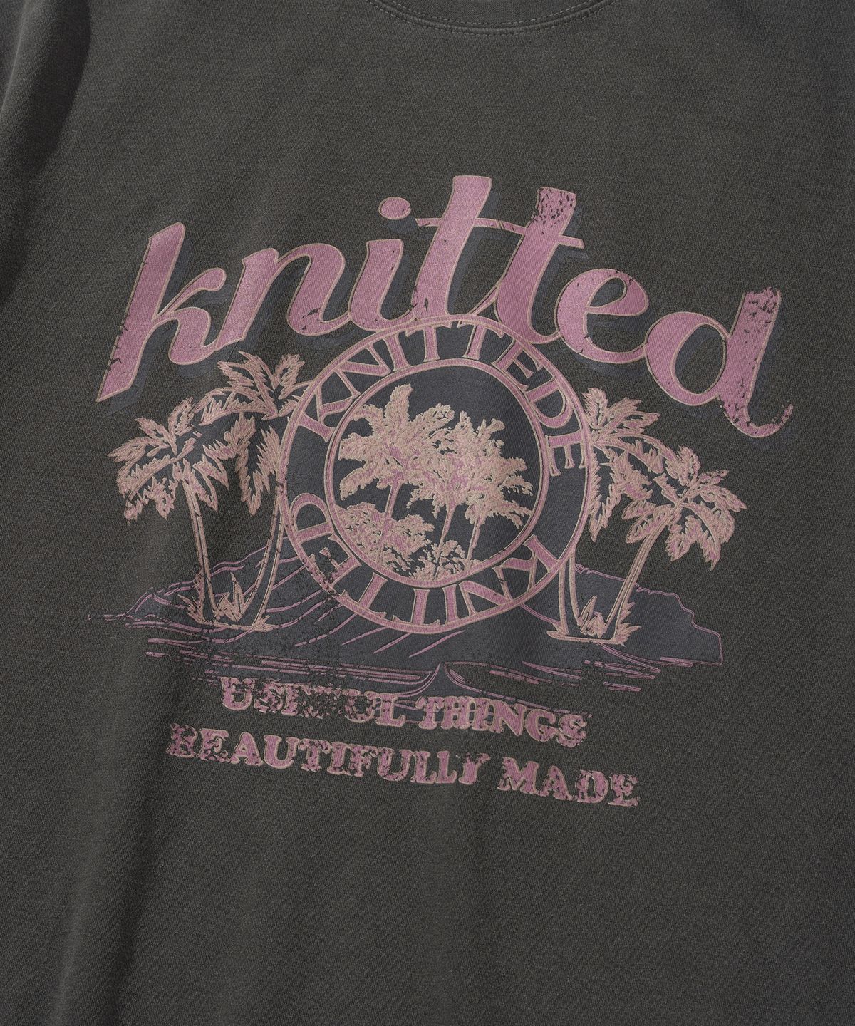 니티드(KNITTED) (UNISEX) 피그먼트 팜트리 그래픽 티셔츠 PINK