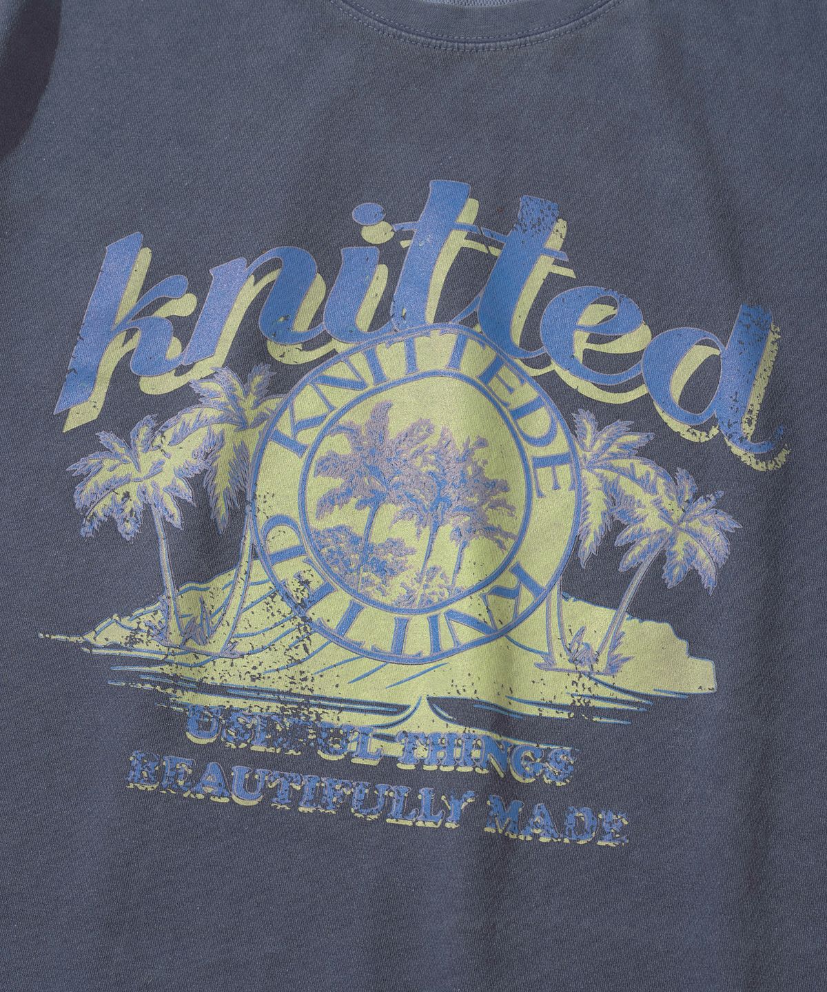 니티드(KNITTED) (UNISEX) 피그먼트 팜트리 그래픽 티셔츠 BLUE